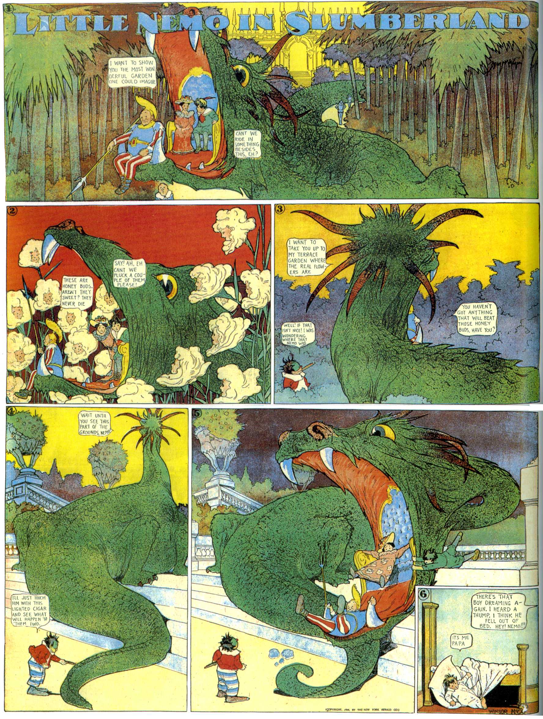 Little Nemo in Slumberland (1905–1914), page 42. Little Nemo in Slumberland by Winsor McCay. Public domain in the United States. https://archive.org/details/LittleNemo1905-14FromWinsorMccayAsCbz