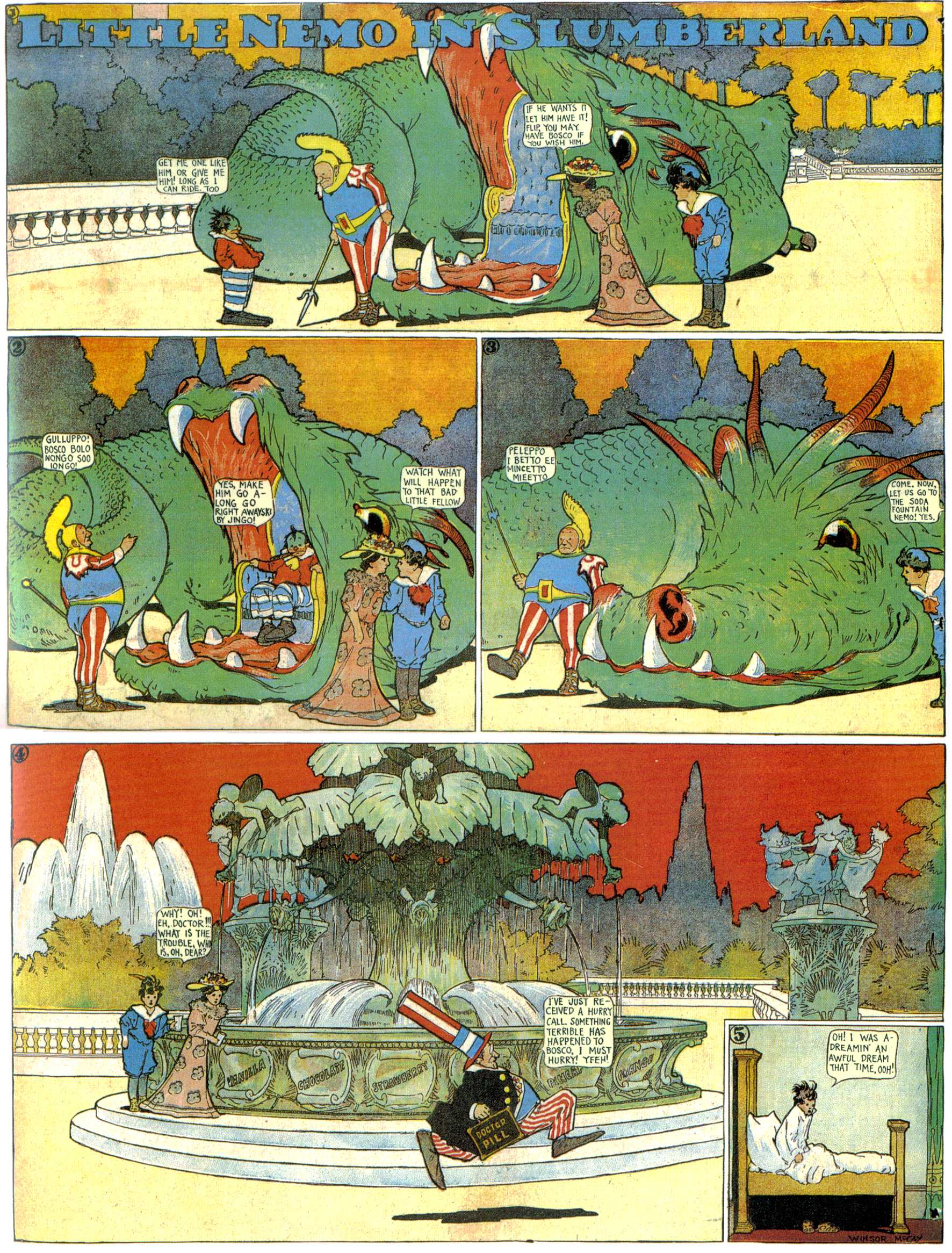 Little Nemo in Slumberland (1905–1914), page 43. Little Nemo in Slumberland by Winsor McCay. Public domain in the United States. https://archive.org/details/LittleNemo1905-14FromWinsorMccayAsCbz