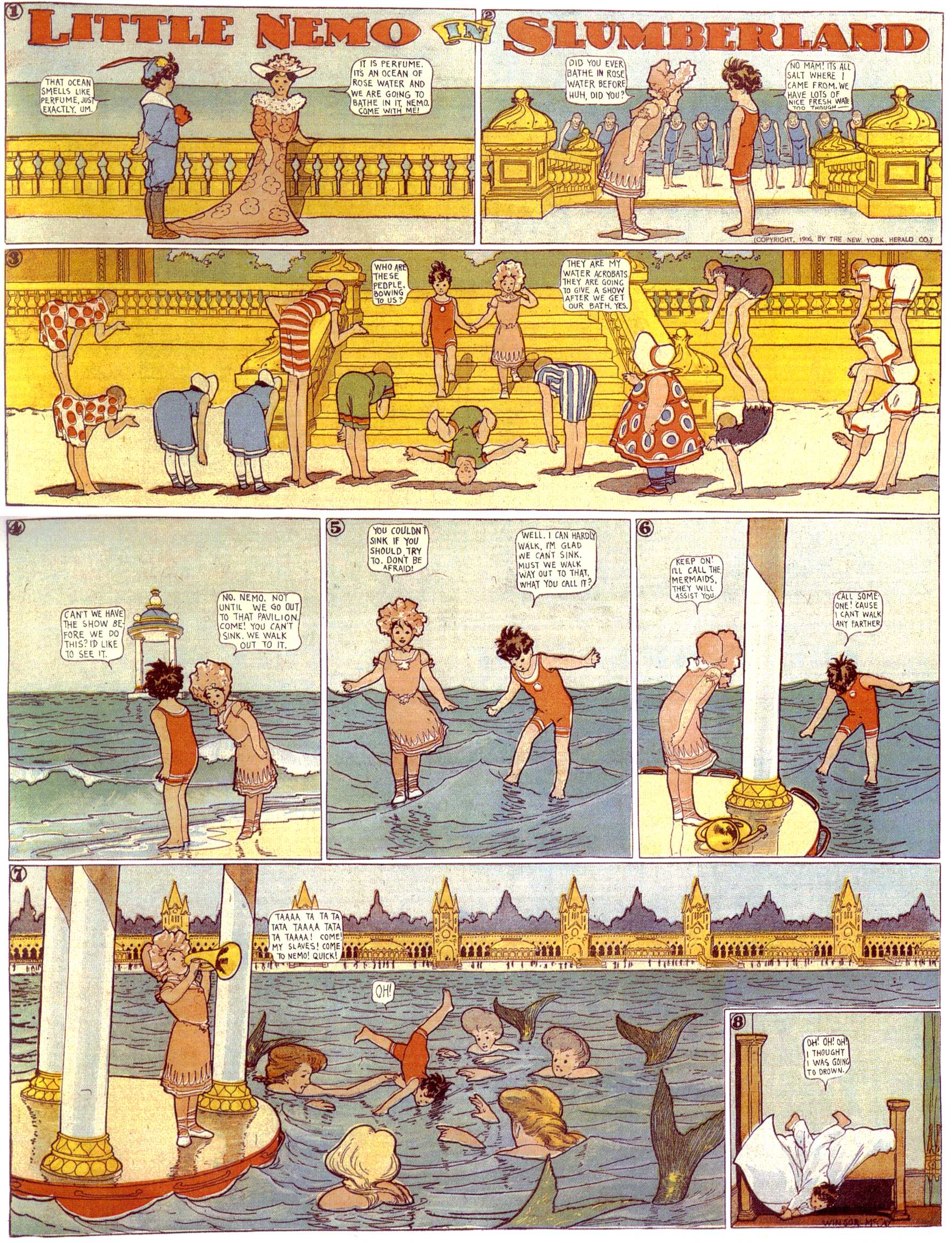 Little Nemo in Slumberland (1905–1914), page 45. Little Nemo in Slumberland by Winsor McCay. Public domain in the United States. https://archive.org/details/LittleNemo1905-14FromWinsorMccayAsCbz