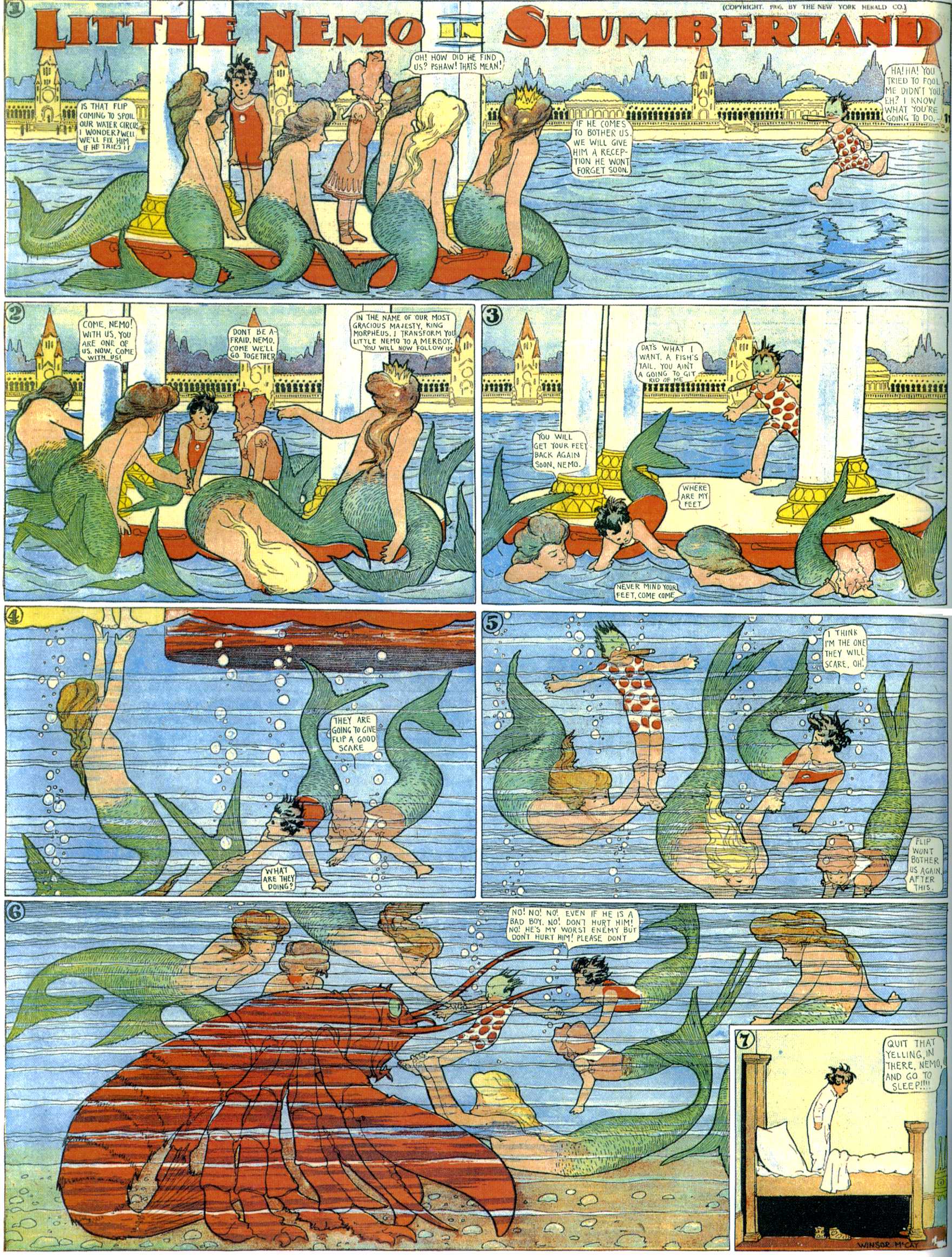 Little Nemo in Slumberland (1905–1914), page 46. Little Nemo in Slumberland by Winsor McCay. Public domain in the United States. https://archive.org/details/LittleNemo1905-14FromWinsorMccayAsCbz