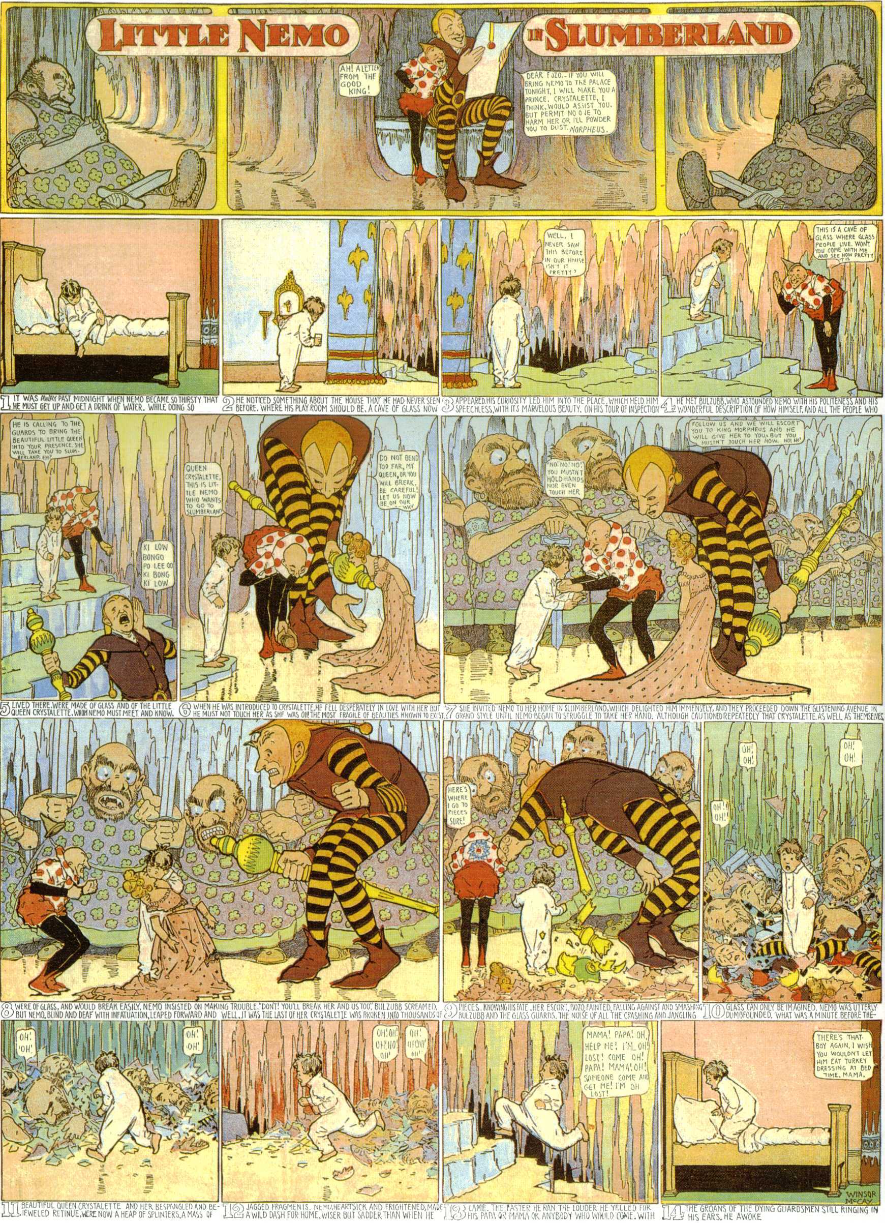 Little Nemo in Slumberland (1905–1914), page 6. Little Nemo in Slumberland by Winsor McCay. Public domain in the United States. https://archive.org/details/LittleNemo1905-14FromWinsorMccayAsCbz