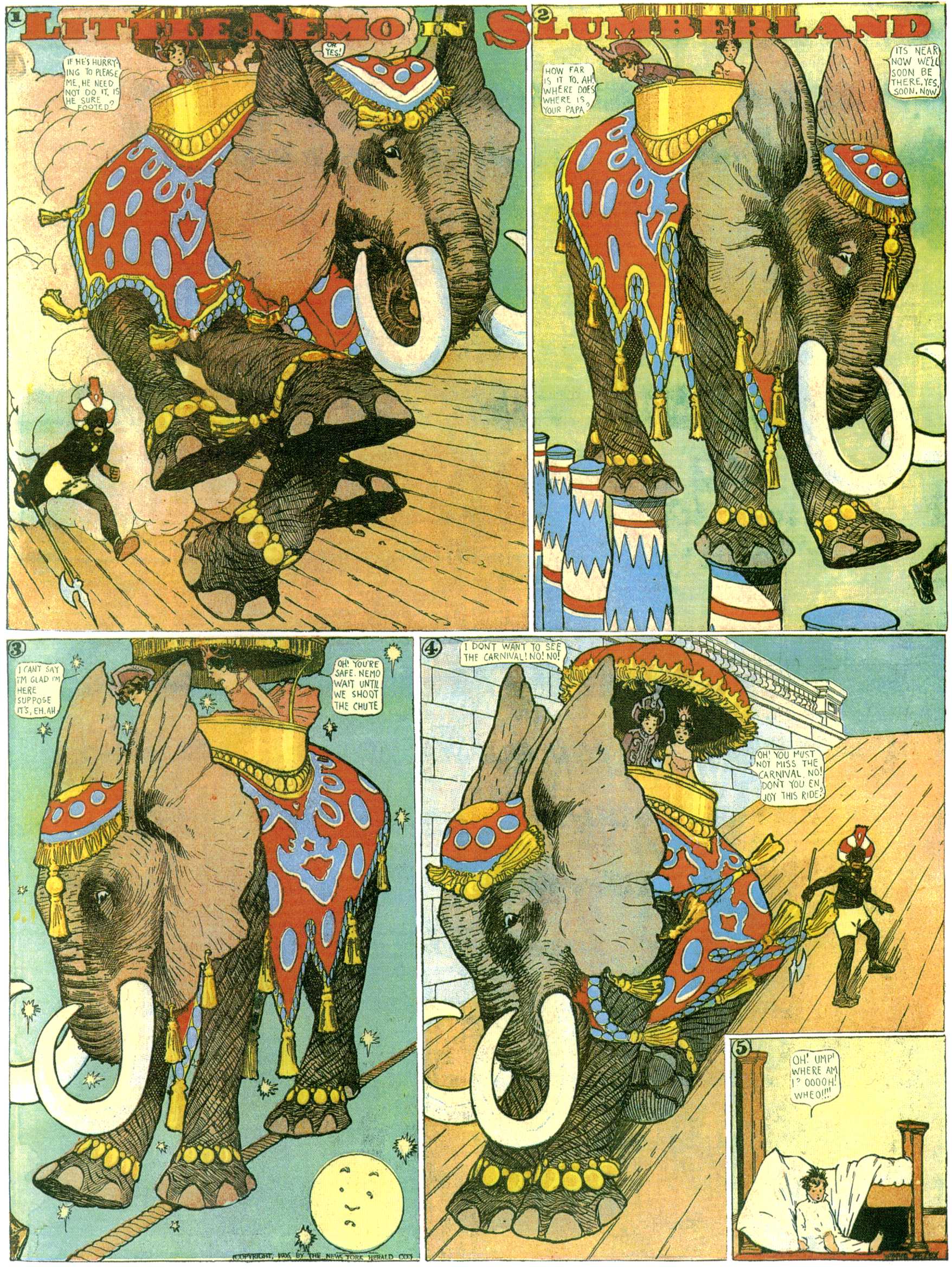 Little Nemo in Slumberland (1905–1914), page 51. Little Nemo in Slumberland by Winsor McCay. Public domain in the United States. https://archive.org/details/LittleNemo1905-14FromWinsorMccayAsCbz