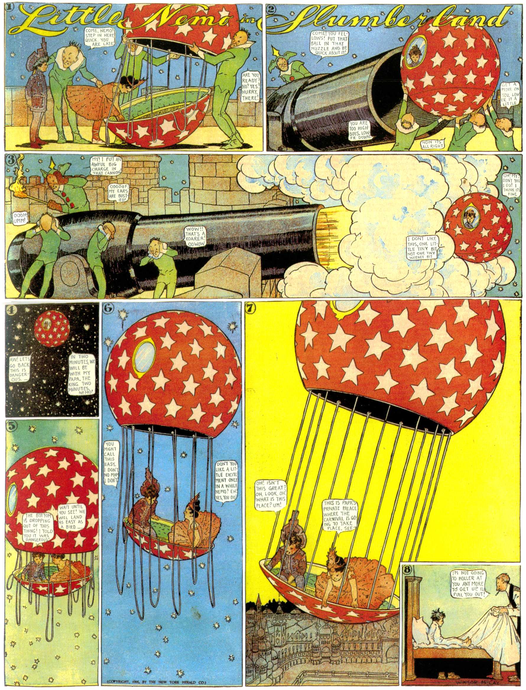 Little Nemo in Slumberland (1905–1914), page 53. Little Nemo in Slumberland by Winsor McCay. Public domain in the United States. https://archive.org/details/LittleNemo1905-14FromWinsorMccayAsCbz
