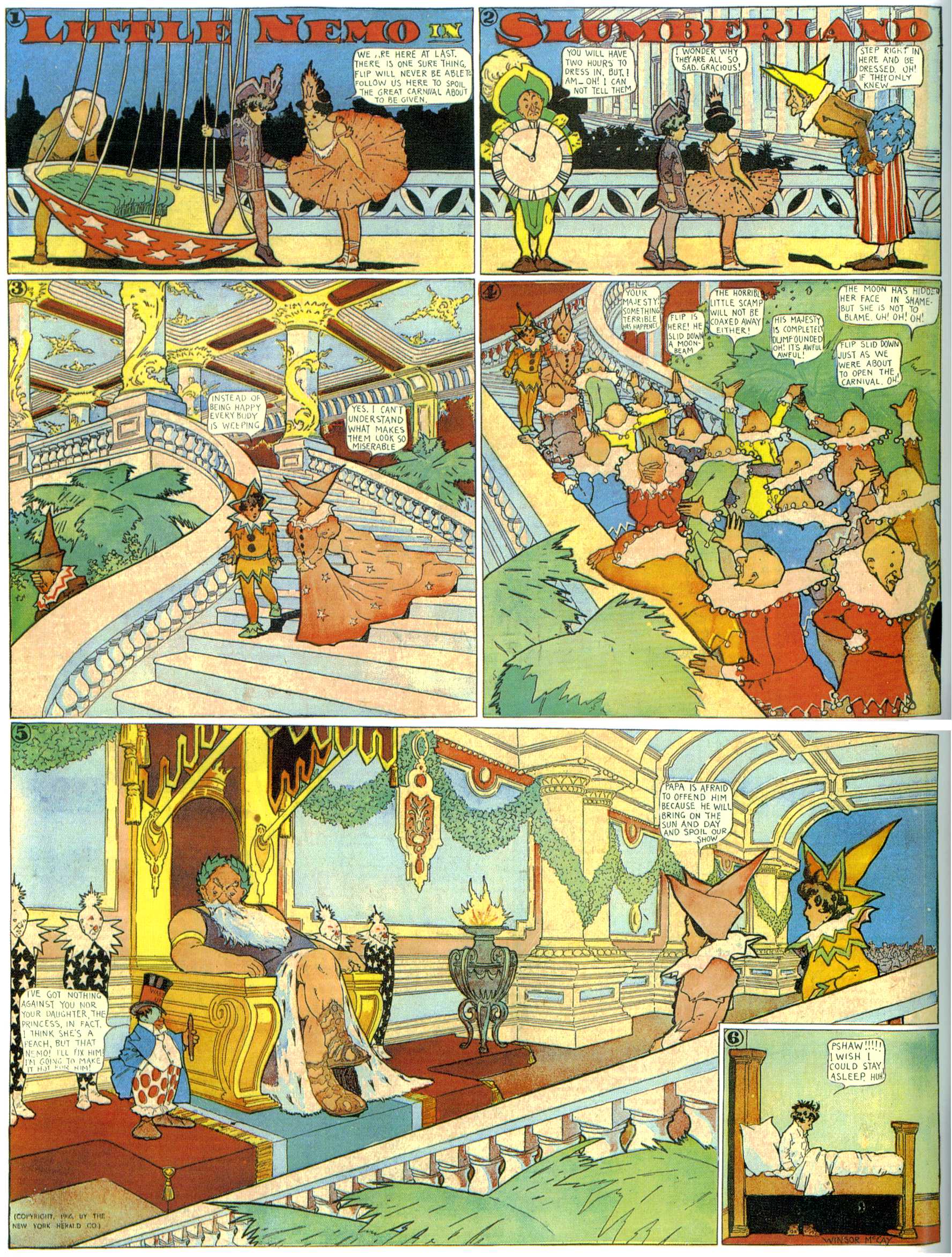 Little Nemo in Slumberland (1905–1914), page 54. Little Nemo in Slumberland by Winsor McCay. Public domain in the United States. https://archive.org/details/LittleNemo1905-14FromWinsorMccayAsCbz
