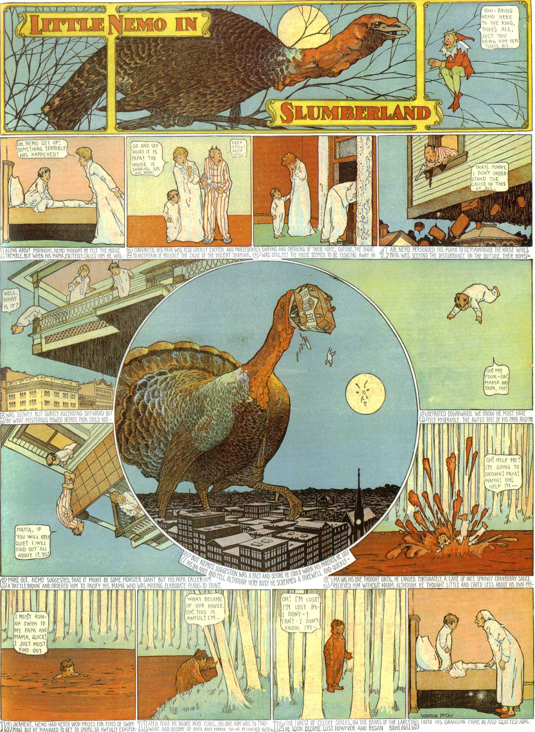 Little Nemo in Slumberland (1905–1914), page 7. Little Nemo in Slumberland by Winsor McCay. Public domain in the United States. https://archive.org/details/LittleNemo1905-14FromWinsorMccayAsCbz