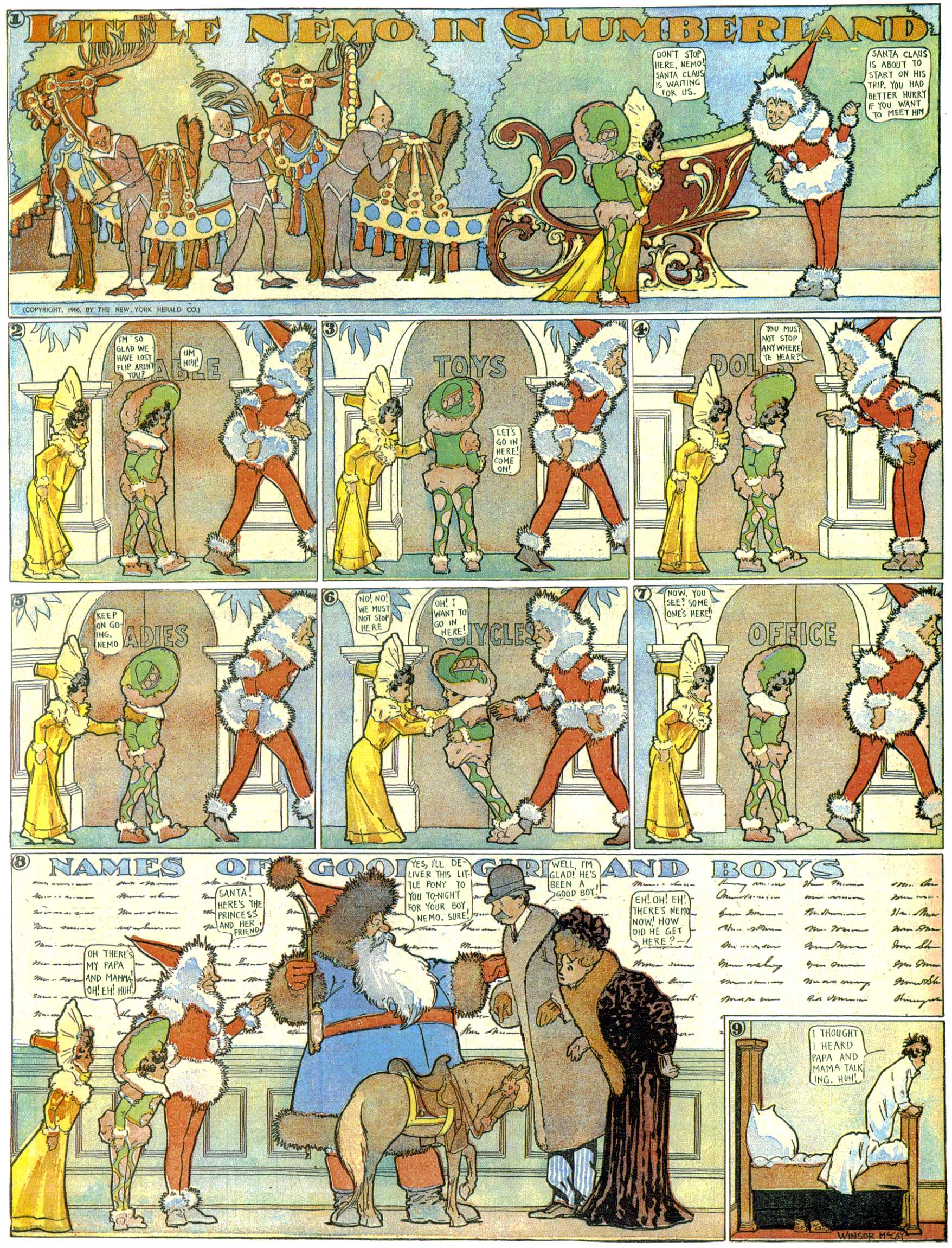 Little Nemo in Slumberland (1905–1914), page 64. Little Nemo in Slumberland by Winsor McCay. Public domain in the United States. https://archive.org/details/LittleNemo1905-14FromWinsorMccayAsCbz