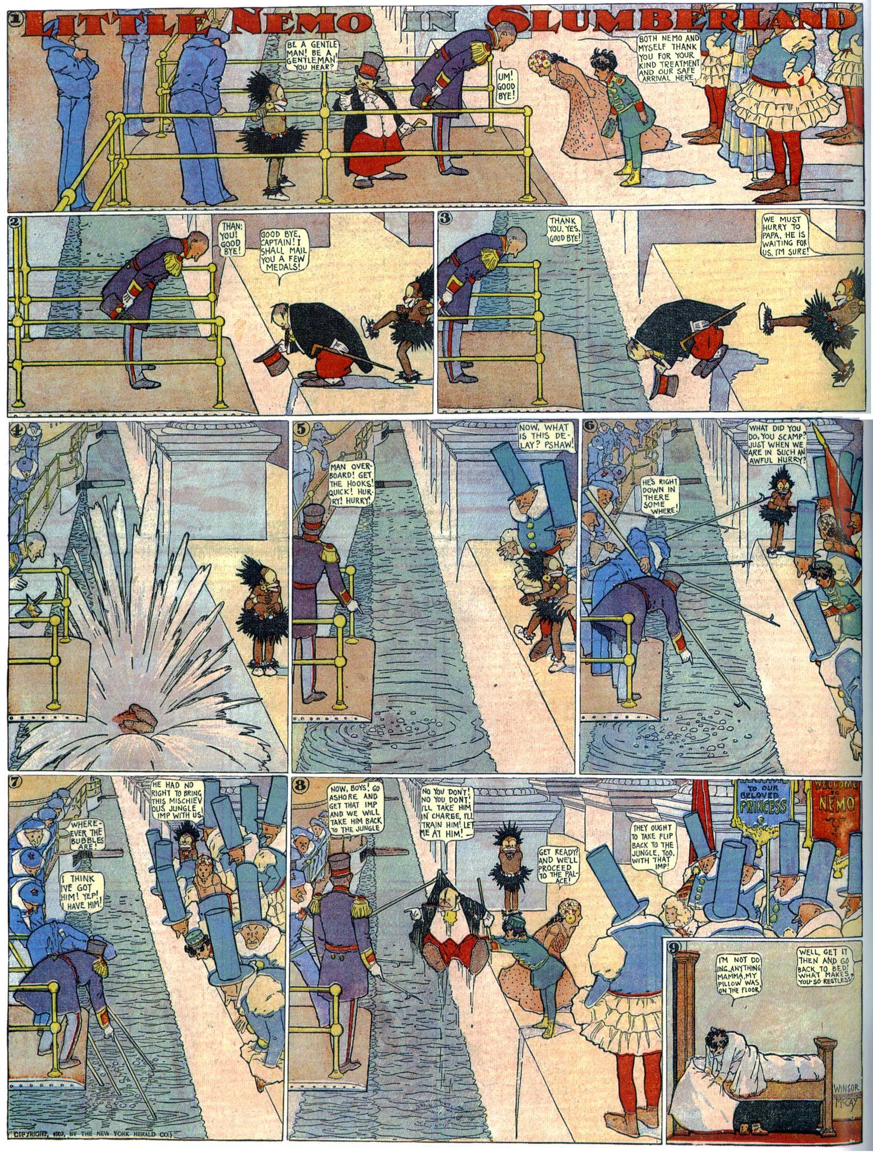 Little Nemo in Slumberland (1905–1914), page 95. Little Nemo in Slumberland by Winsor McCay. Public domain in the United States. https://archive.org/details/LittleNemo1905-14FromWinsorMccayAsCbz