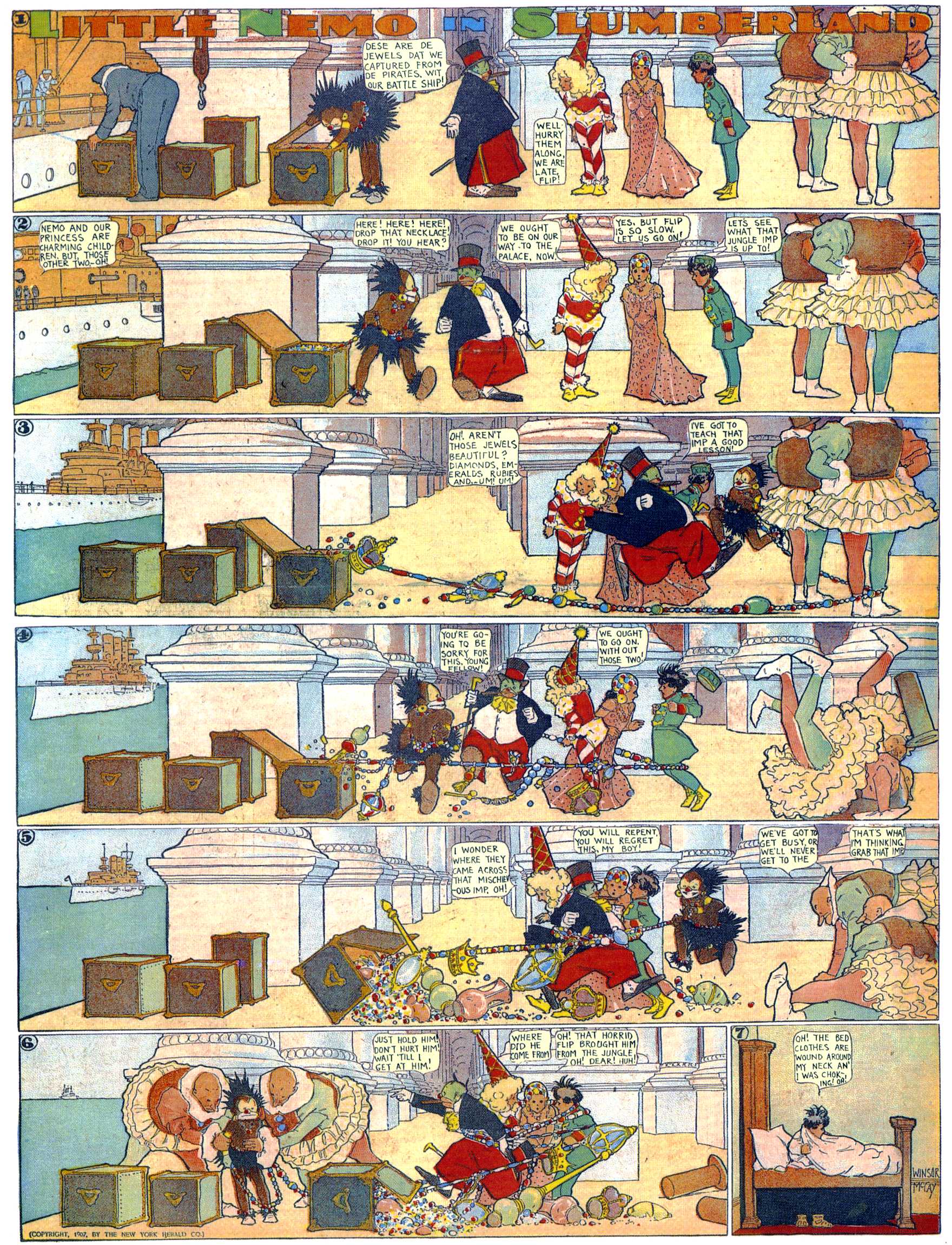 Little Nemo in Slumberland (1905–1914), page 96. Little Nemo in Slumberland by Winsor McCay. Public domain in the United States. https://archive.org/details/LittleNemo1905-14FromWinsorMccayAsCbz