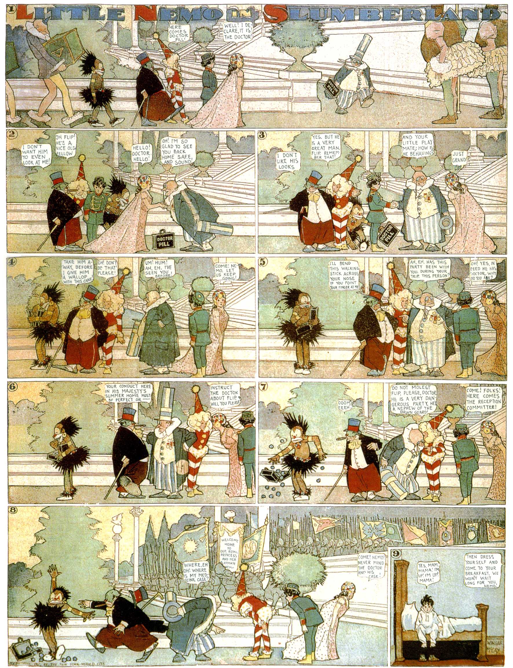 Little Nemo in Slumberland (1905–1914), page 98. Little Nemo in Slumberland by Winsor McCay. Public domain in the United States. https://archive.org/details/LittleNemo1905-14FromWinsorMccayAsCbz