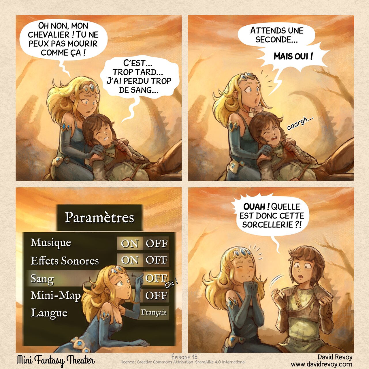 Mini Fantasy Theater #15: Paramètres (2025-08-20). David Revoy, CC BY-SA 4.0. translation: Nicolas Artance. https://www.peppercarrot.com/en/webcomics/miniFantasyTheater.html