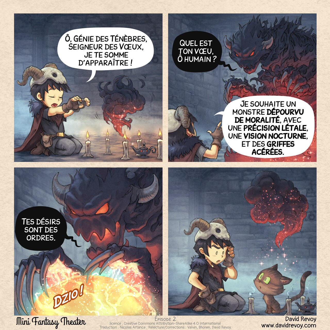 Mini Fantasy Theater #2: Monstre (2024-05-02). David Revoy, CC BY-SA 4.0. translation: Nicolas Artance; proofreading: Christian Aribaud, David Revoy, Valvin; contribution: Andrej Ficko. https://www.peppercarrot.com/en/webcomics/miniFantasyTheater.html