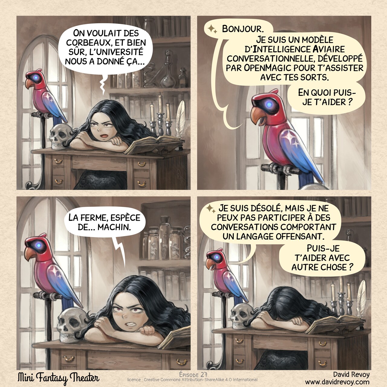 Mini Fantasy Theater #27: La nouvelle fonctionnalité que personne ne voulait (2025-11-19). David Revoy, CC BY-SA 4.0. translation: Nicolas Artance. https://www.peppercarrot.com/en/webcomics/miniFantasyTheater.html