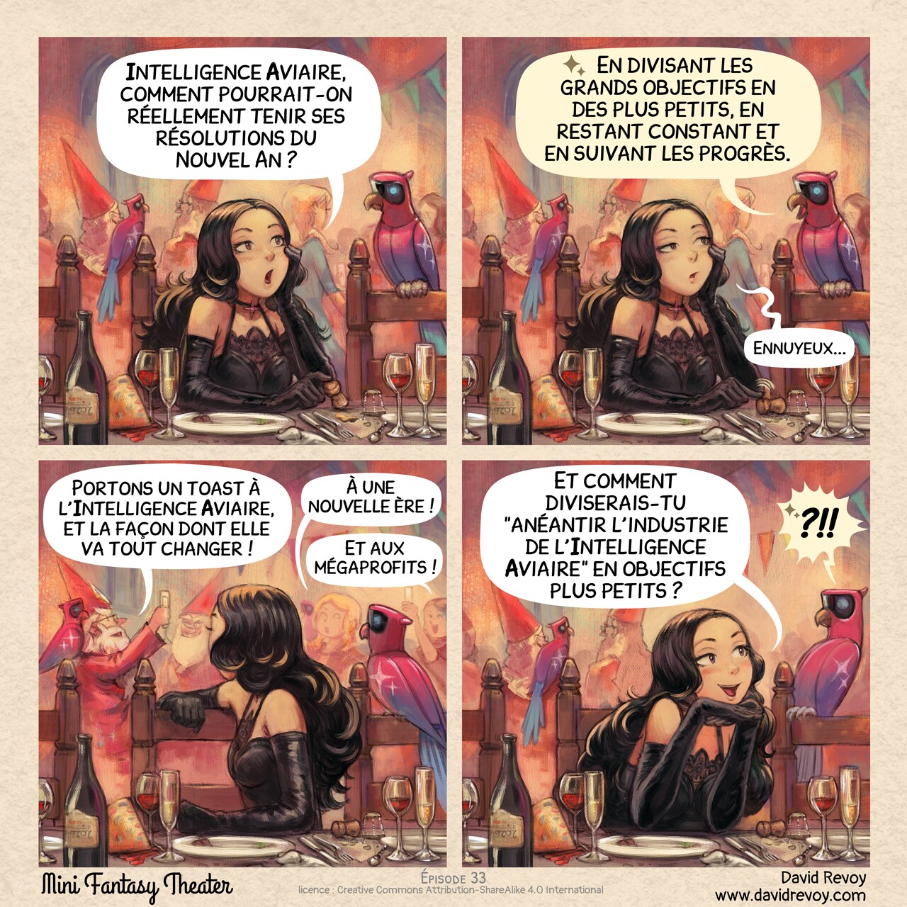 Mini Fantasy Theater #33: Spécial Nouvel An (2025-12-31). David Revoy, CC BY-SA 4.0. translation: Nicolas Artance. https://www.peppercarrot.com/en/webcomics/miniFantasyTheater.html