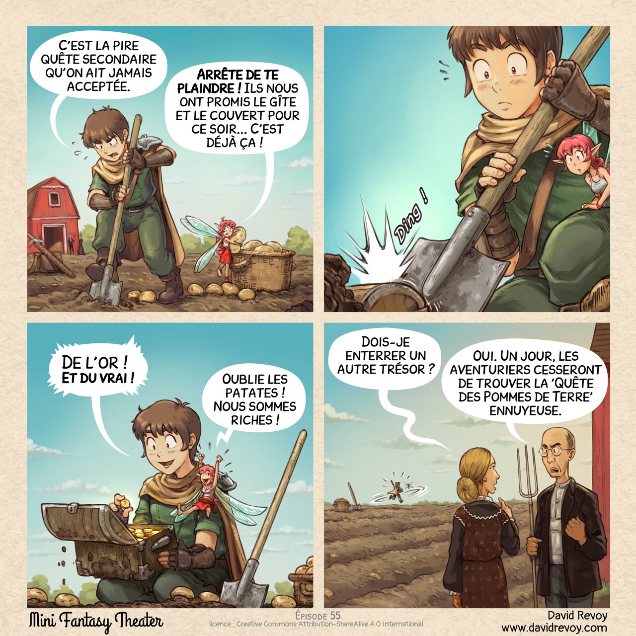 Mini Fantasy Theater #55: La Quête des Pommes de Terre (2026-06-03). David Revoy, CC BY-SA 4.0. translation: Nicolas Artance. https://www.peppercarrot.com/en/webcomics/miniFantasyTheater.html