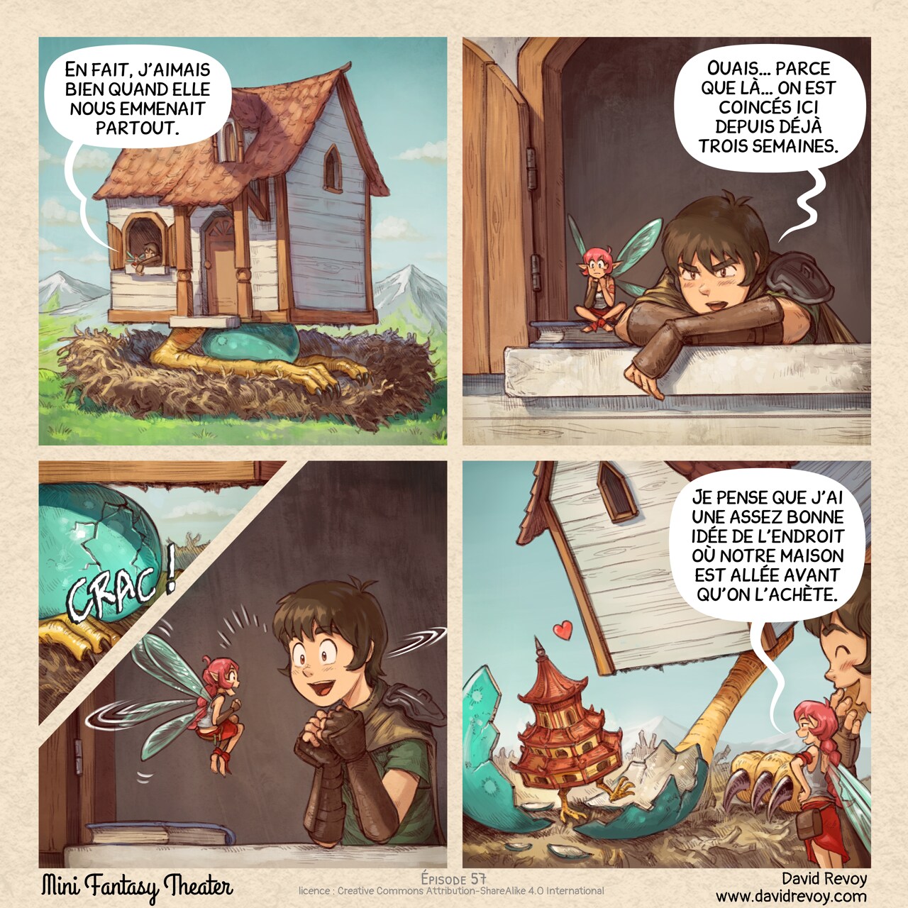 Mini Fantasy Theater #57: Le Nid et le Souvenir de Voyage (2026-06-17). David Revoy, CC BY-SA 4.0. translation: Nicolas Artance. https://www.peppercarrot.com/en/webcomics/miniFantasyTheater.html