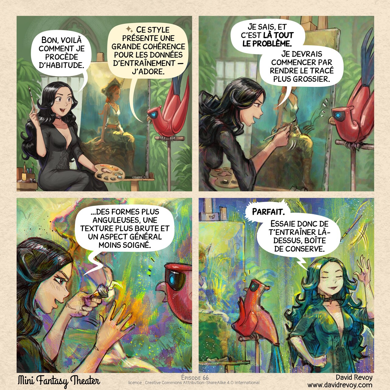 Mini Fantasy Theater #66: La Rébellion Esthétique (2026-08-19). David Revoy, CC BY-SA 4.0. translation: Nicolas Artance. https://www.peppercarrot.com/en/webcomics/miniFantasyTheater.html