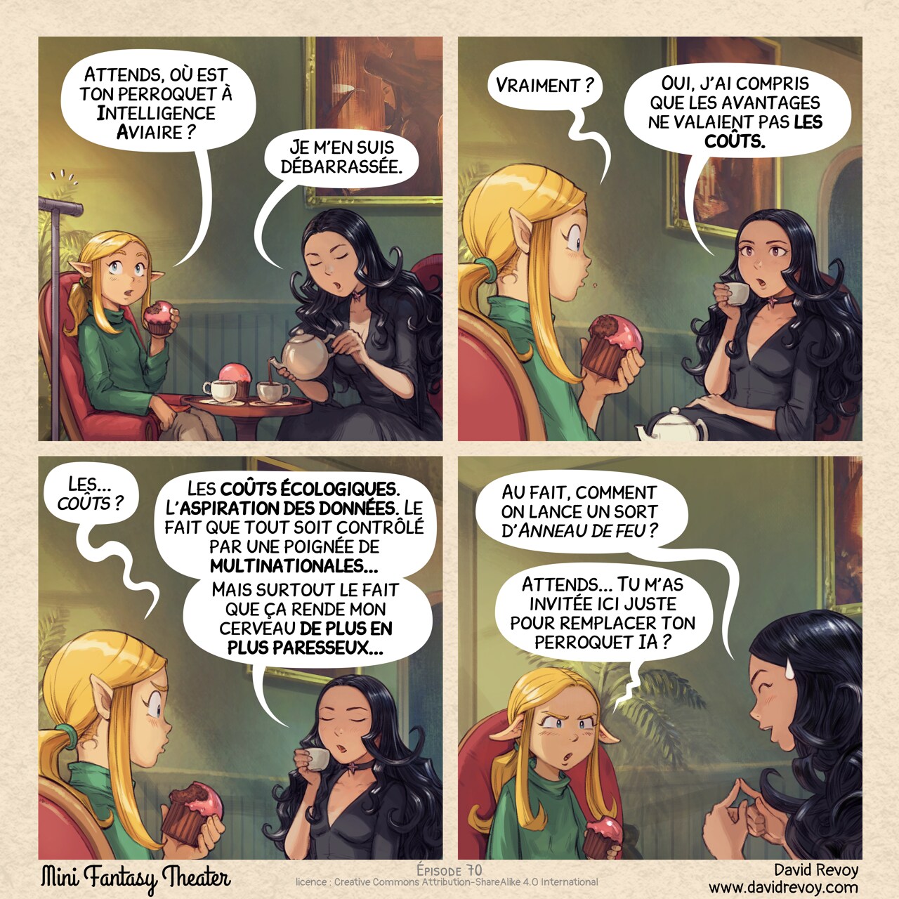 Mini Fantasy Theater #70: Trop Habituée aux Prompts (2026-09-15). David Revoy, CC BY-SA 4.0. translation: Nicolas Artance. https://www.peppercarrot.com/en/webcomics/miniFantasyTheater.html