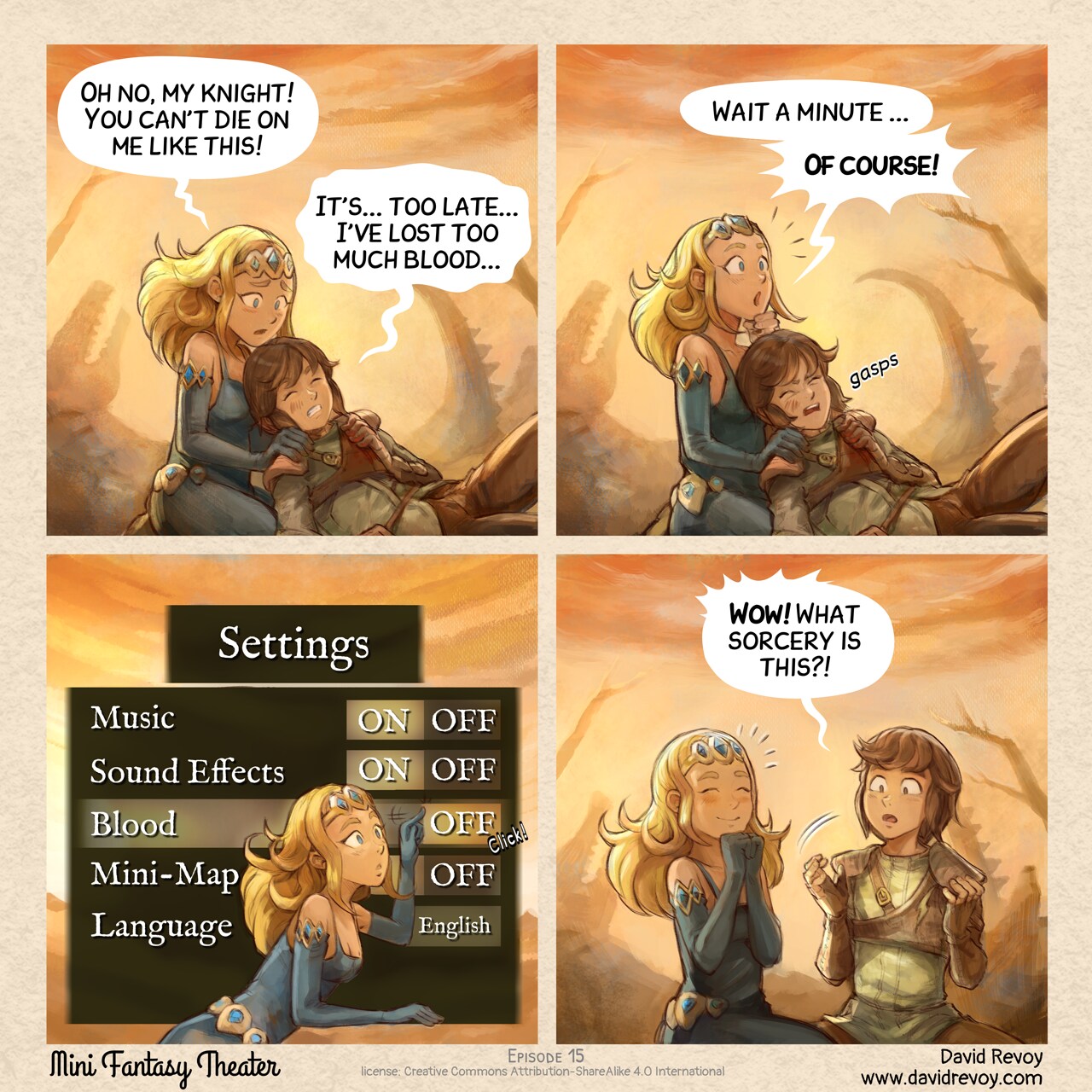 Mini Fantasy Theater #15: Settings (2025-08-20). David Revoy, CC BY-SA 4.0. https://www.peppercarrot.com/en/webcomics/miniFantasyTheater.html