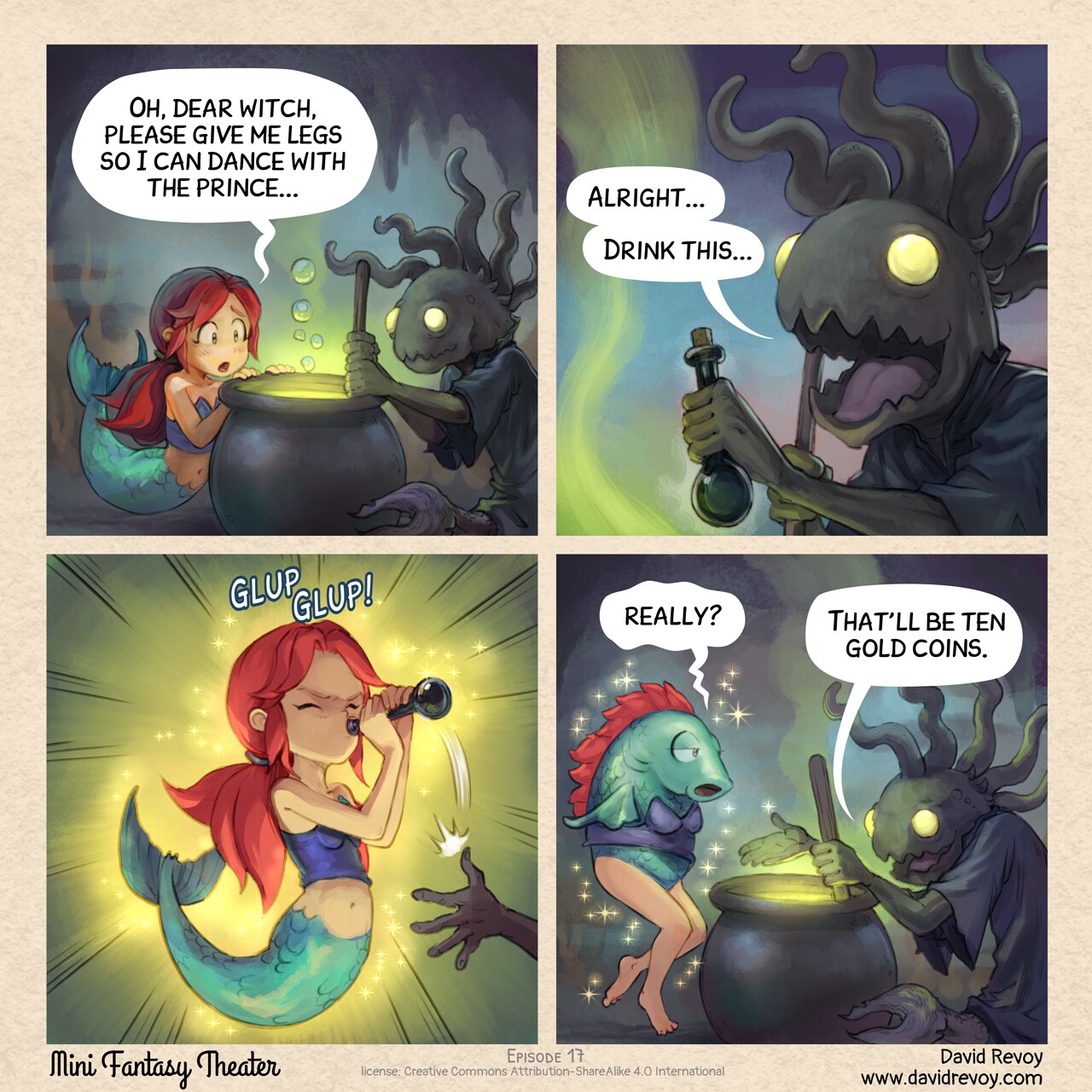 Mini Fantasy Theater #17: Reverse Mermaid: Origins (2025-09-04). David Revoy, CC BY-SA 4.0. https://www.peppercarrot.com/en/webcomics/miniFantasyTheater.html