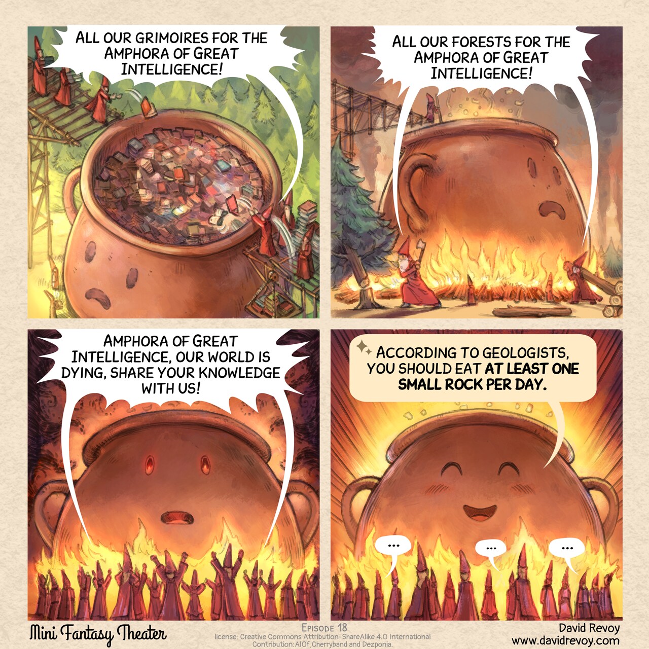 Mini Fantasy Theater #18: The Amphora of Great Intelligence (AGI) (2025-09-10). David Revoy, CC BY-SA 4.0. contribution: Al0f, Cherryband, Dezponia. https://www.peppercarrot.com/en/webcomics/miniFantasyTheater.html