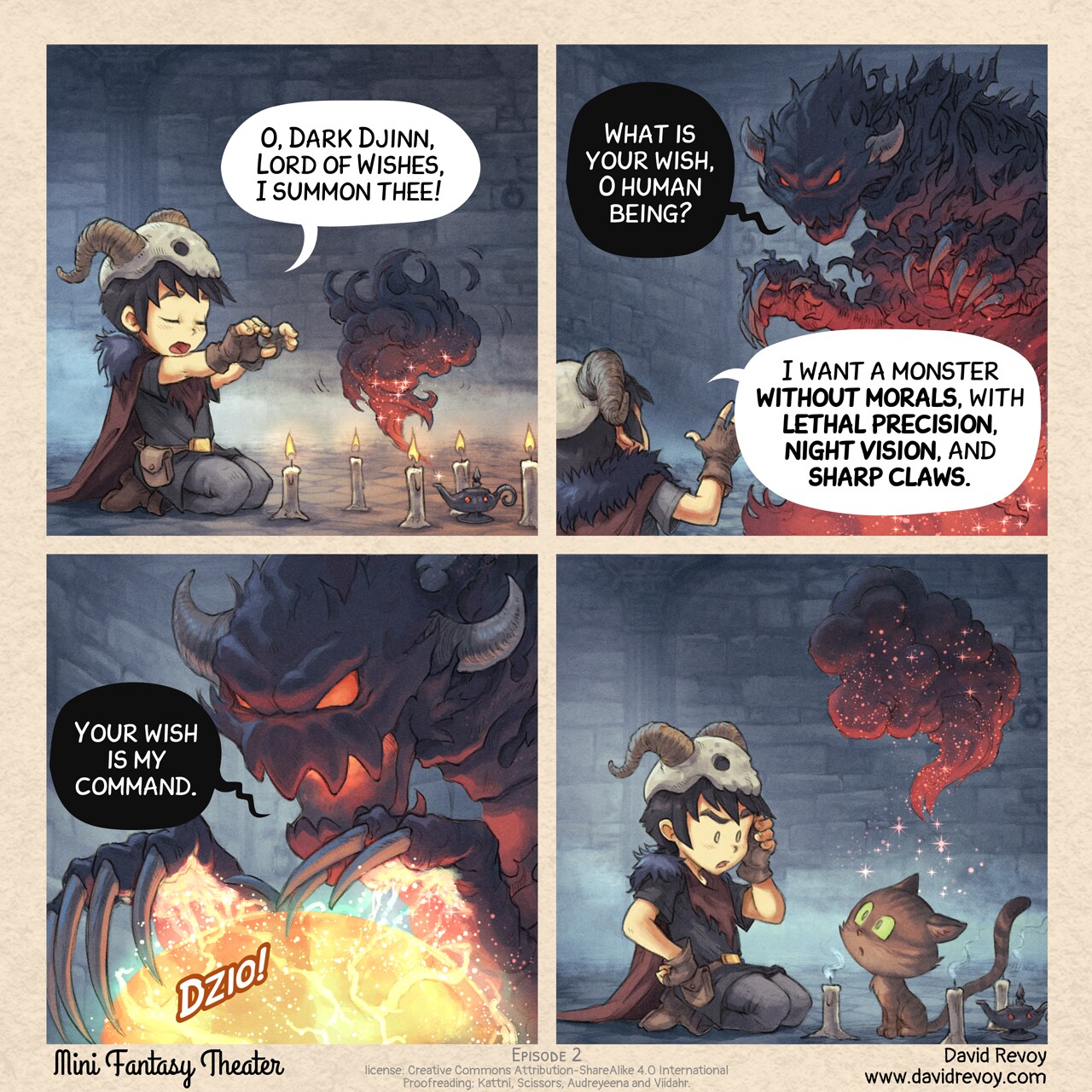 Mini Fantasy Theater #2: Monster (2024-05-02). David Revoy, CC BY-SA 4.0. proofreading: Kattni, Scissors, Audreyeena, Viidahr. https://www.peppercarrot.com/en/webcomics/miniFantasyTheater.html