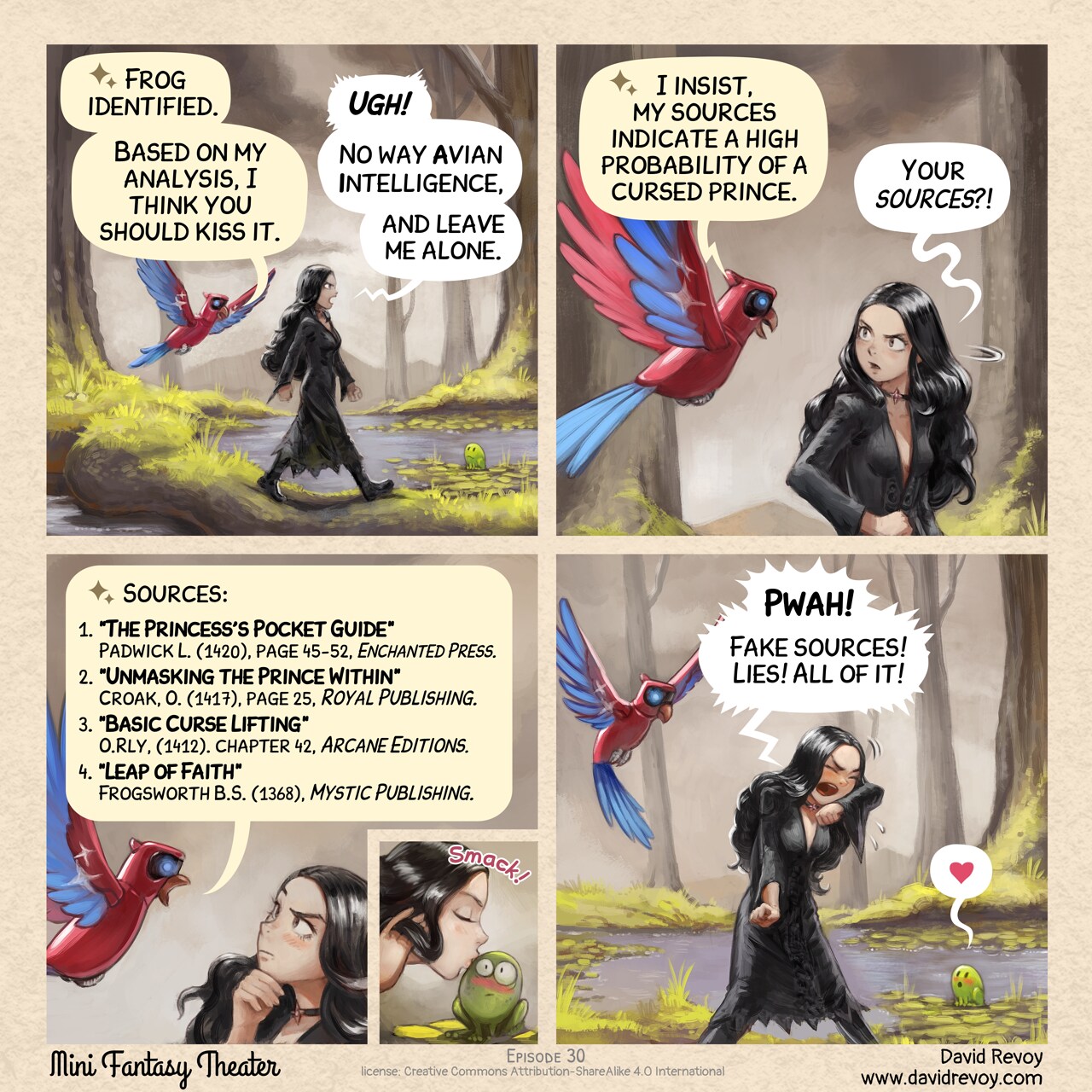 Mini Fantasy Theater #30: Sources of Deception (2025-12-10). David Revoy, CC BY-SA 4.0. https://www.peppercarrot.com/en/webcomics/miniFantasyTheater.html