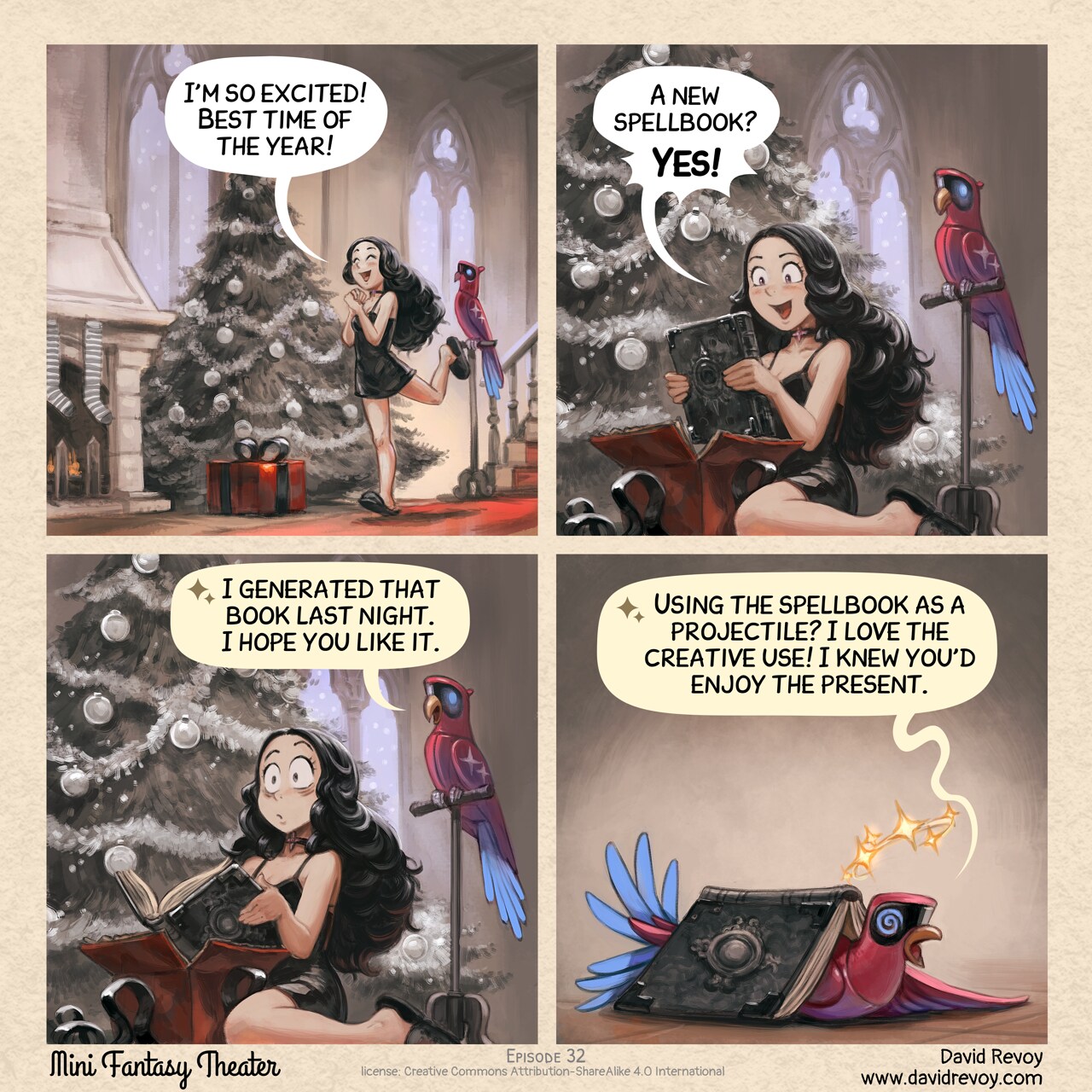 Mini Fantasy Theater #32: Holiday special (2025-12-24). David Revoy, CC BY-SA 4.0. https://www.peppercarrot.com/en/webcomics/miniFantasyTheater.html