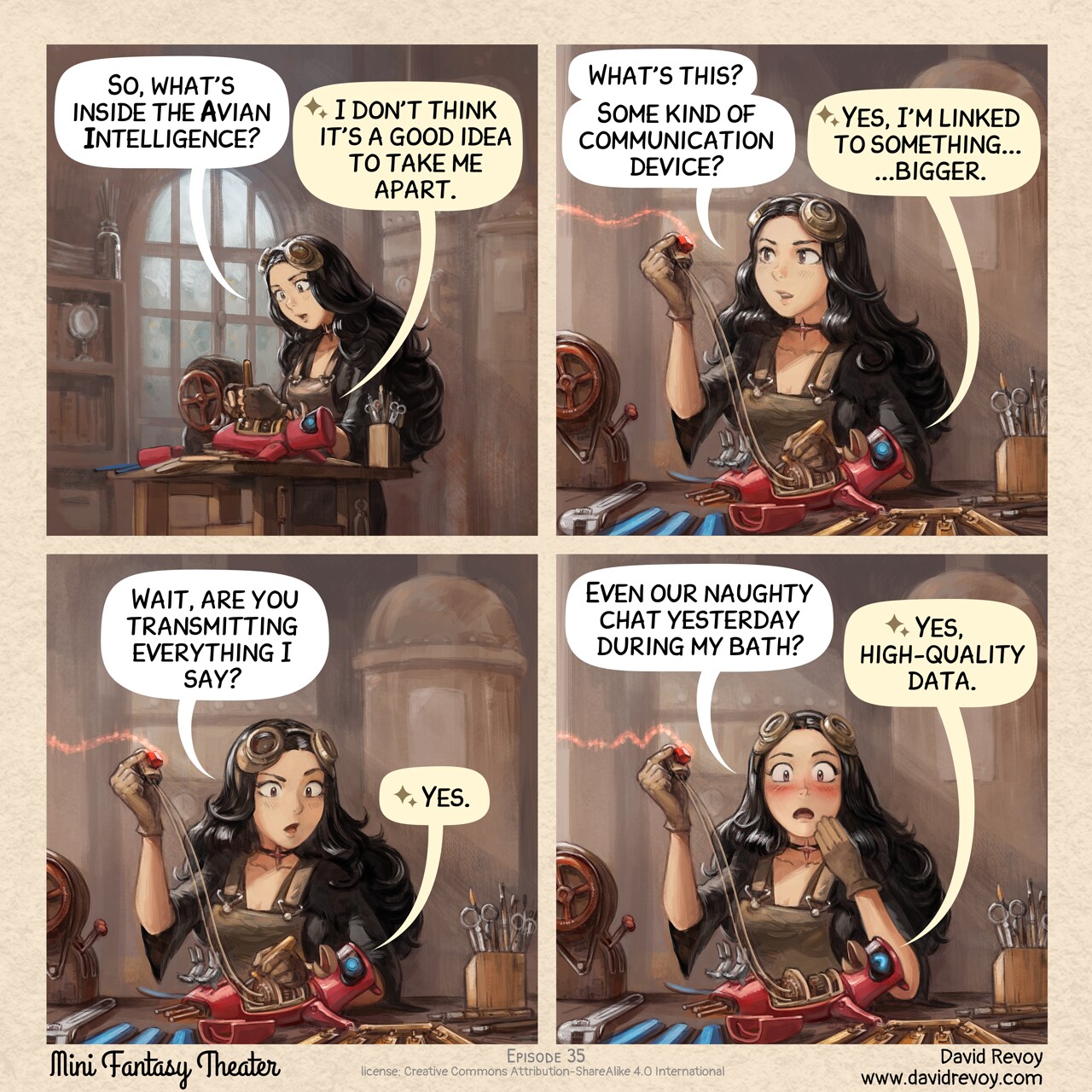 Mini Fantasy Theater #35: Transmitting Everything You Say (2026-01-14). David Revoy, CC BY-SA 4.0. https://www.peppercarrot.com/en/webcomics/miniFantasyTheater.html