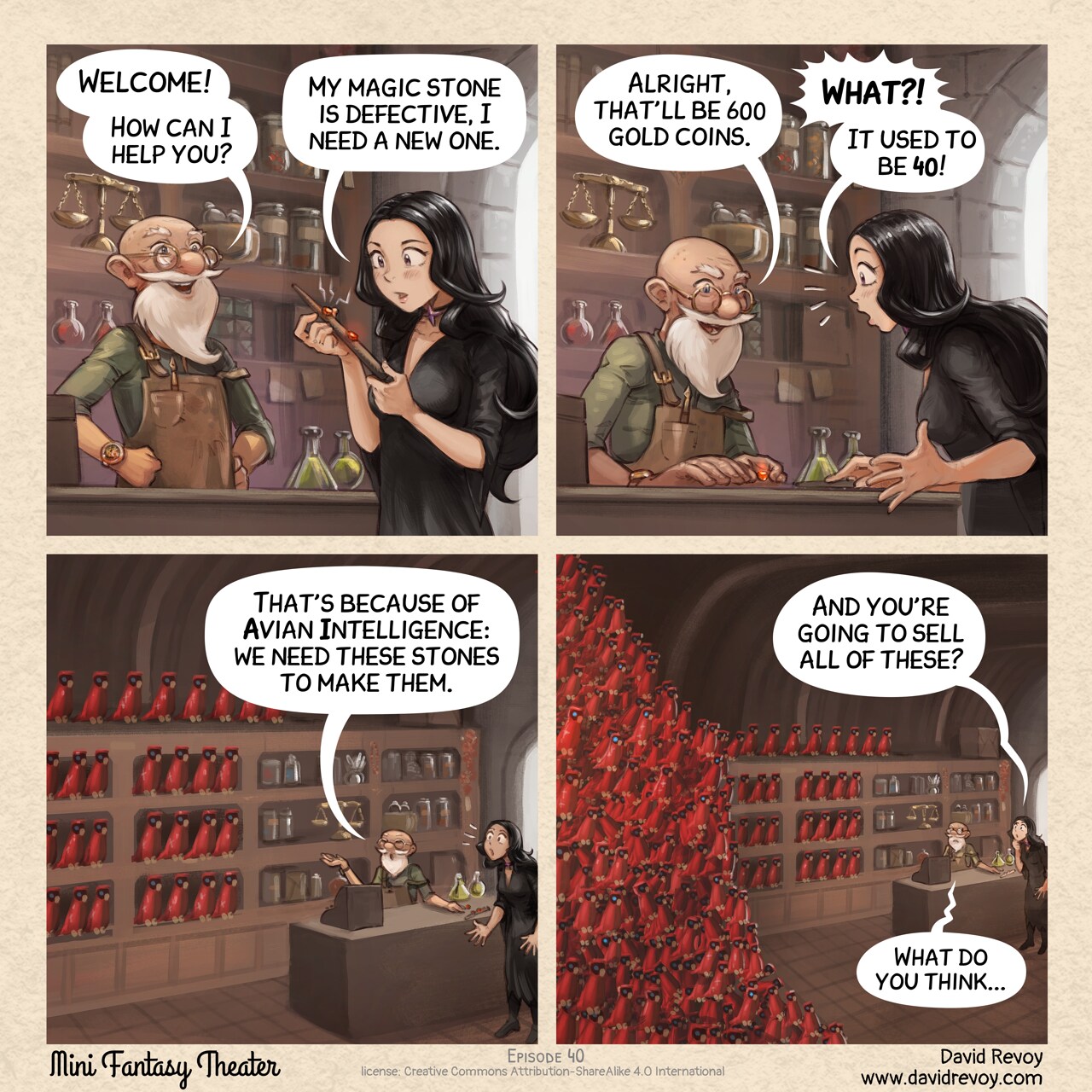 Mini Fantasy Theater #40: Overproduction (2026-02-18). David Revoy, CC BY-SA 4.0. https://www.peppercarrot.com/en/webcomics/miniFantasyTheater.html