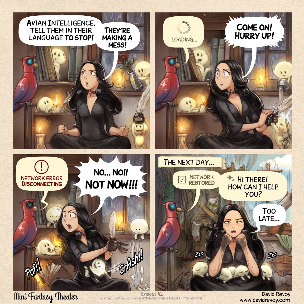 Mini Fantasy Theater #42: Overreliance (2026-03-04). David Revoy, CC BY-SA 4.0. https://www.peppercarrot.com/en/webcomics/miniFantasyTheater.html