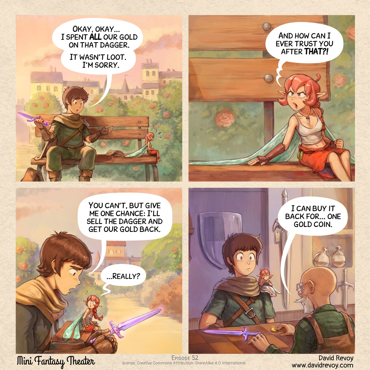 Mini Fantasy Theater #52: Classic vendor move (2026-05-13). David Revoy, CC BY-SA 4.0. https://www.peppercarrot.com/en/webcomics/miniFantasyTheater.html