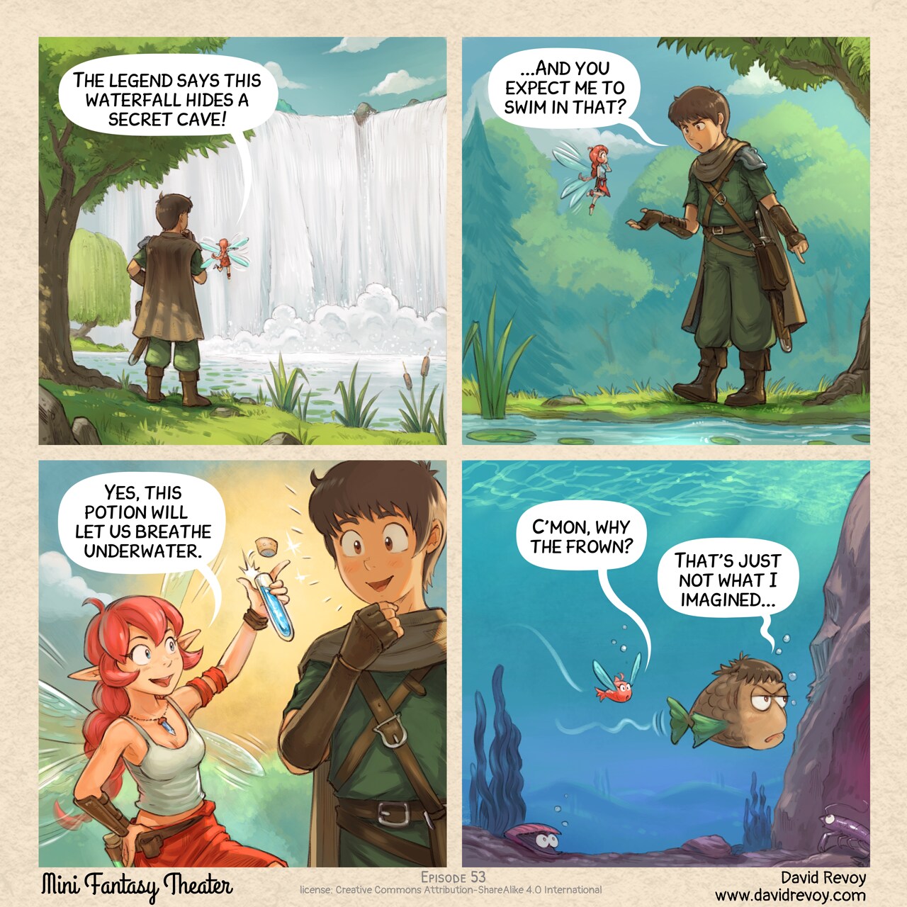 Mini Fantasy Theater #53: Breathing Underwater (2026-05-20). David Revoy, CC BY-SA 4.0. https://www.peppercarrot.com/en/webcomics/miniFantasyTheater.html