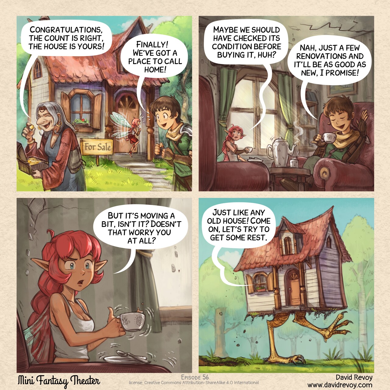 Mini Fantasy Theater #56: Home Sweet Home...Sort of (2026-06-10). David Revoy, CC BY-SA 4.0. https://www.peppercarrot.com/en/webcomics/miniFantasyTheater.html