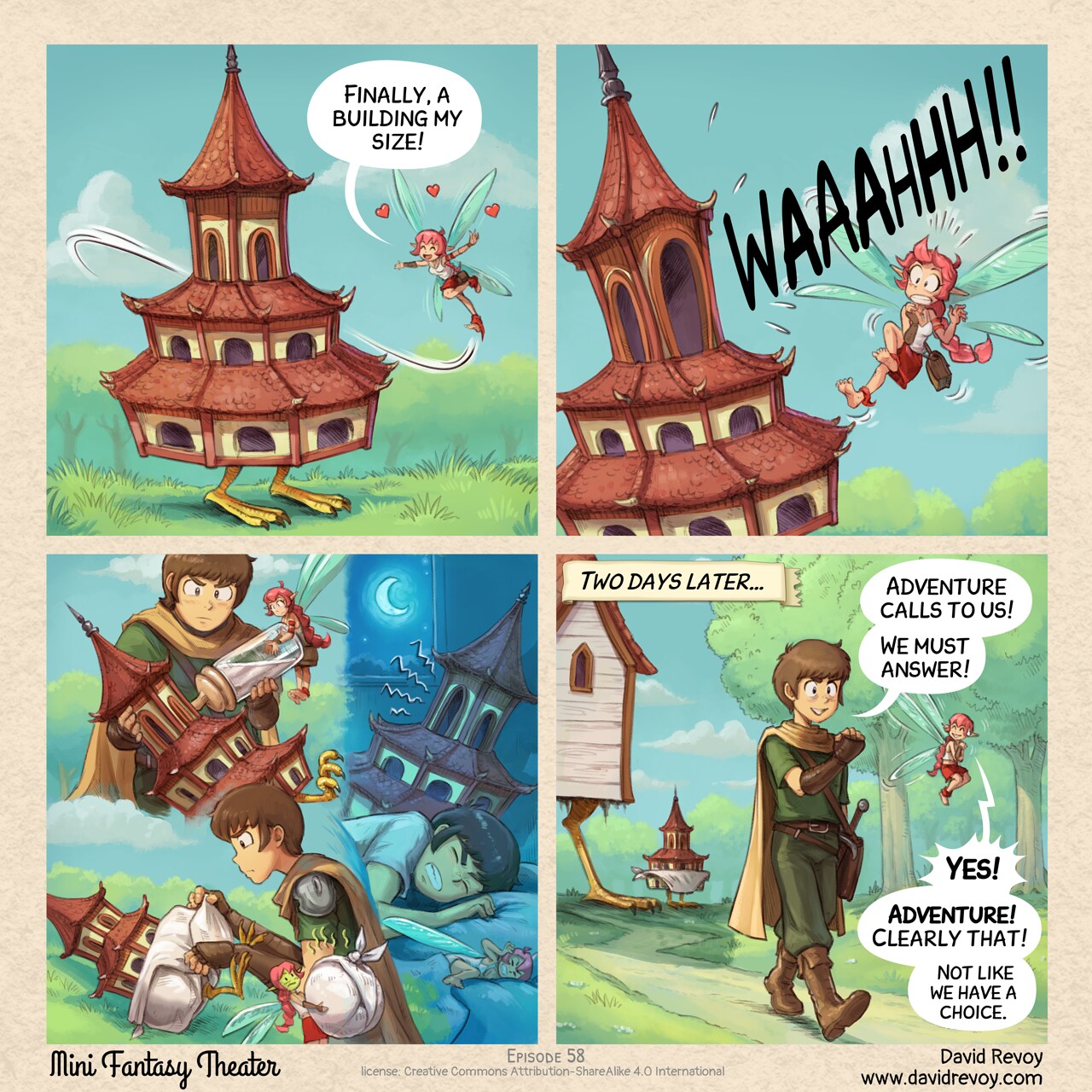 Mini Fantasy Theater #58: Adventure Calls (Clearly) (2026-06-24). David Revoy, CC BY-SA 4.0. https://www.peppercarrot.com/en/webcomics/miniFantasyTheater.html