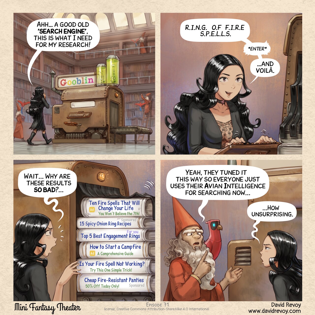 Mini Fantasy Theater #71: The Degraded Search Engine (2026-09-23). David Revoy, CC BY-SA 4.0. https://www.peppercarrot.com/en/webcomics/miniFantasyTheater.html