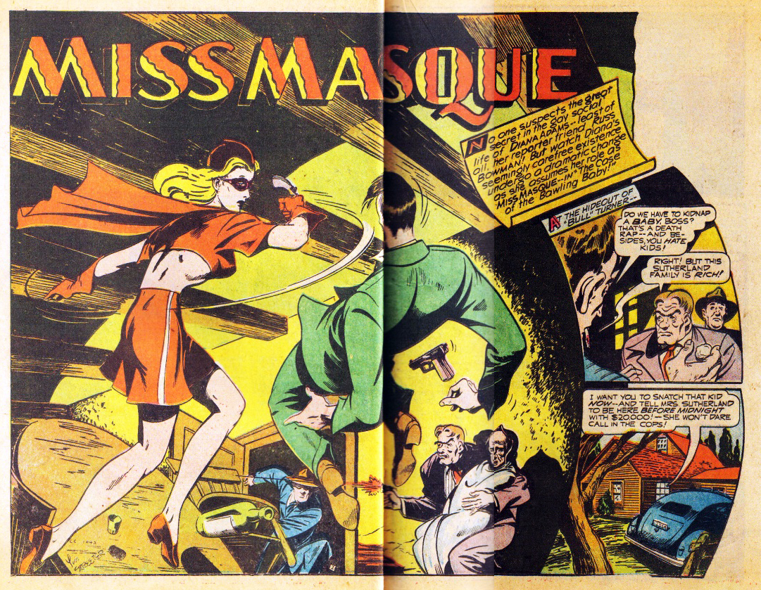 Miss Masque, America's Best Comics #23, page 2. Public domain. Source: https://commons.wikimedia.org/wiki/File%3AAmericasBestComics2326-27.jpg