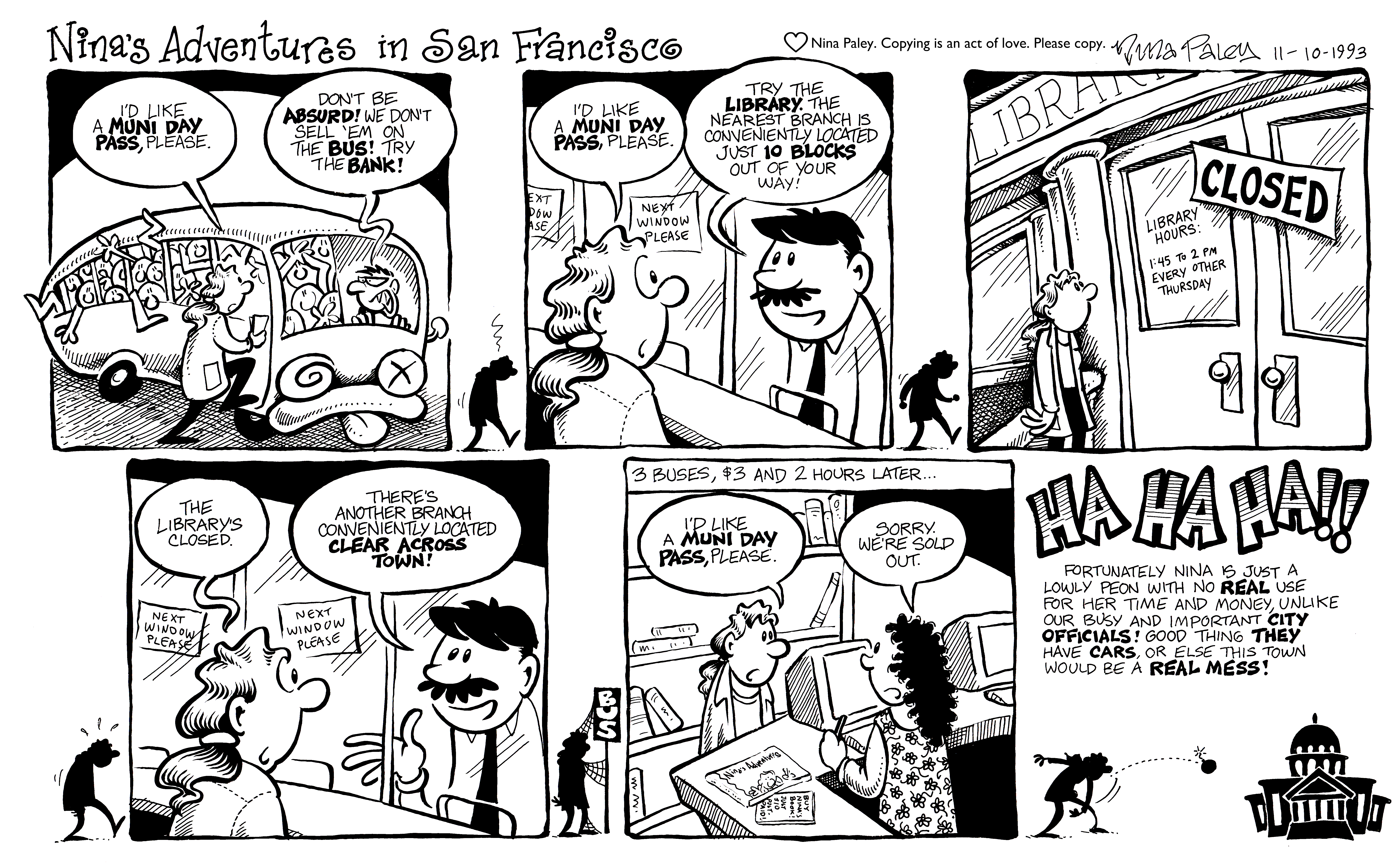 Nina's Adventures: Muni Day Pass (Nov 10, 1993). Nina Paley, CC BY-SA 3.0. https://archive.org/details/NinasAdventuresFree