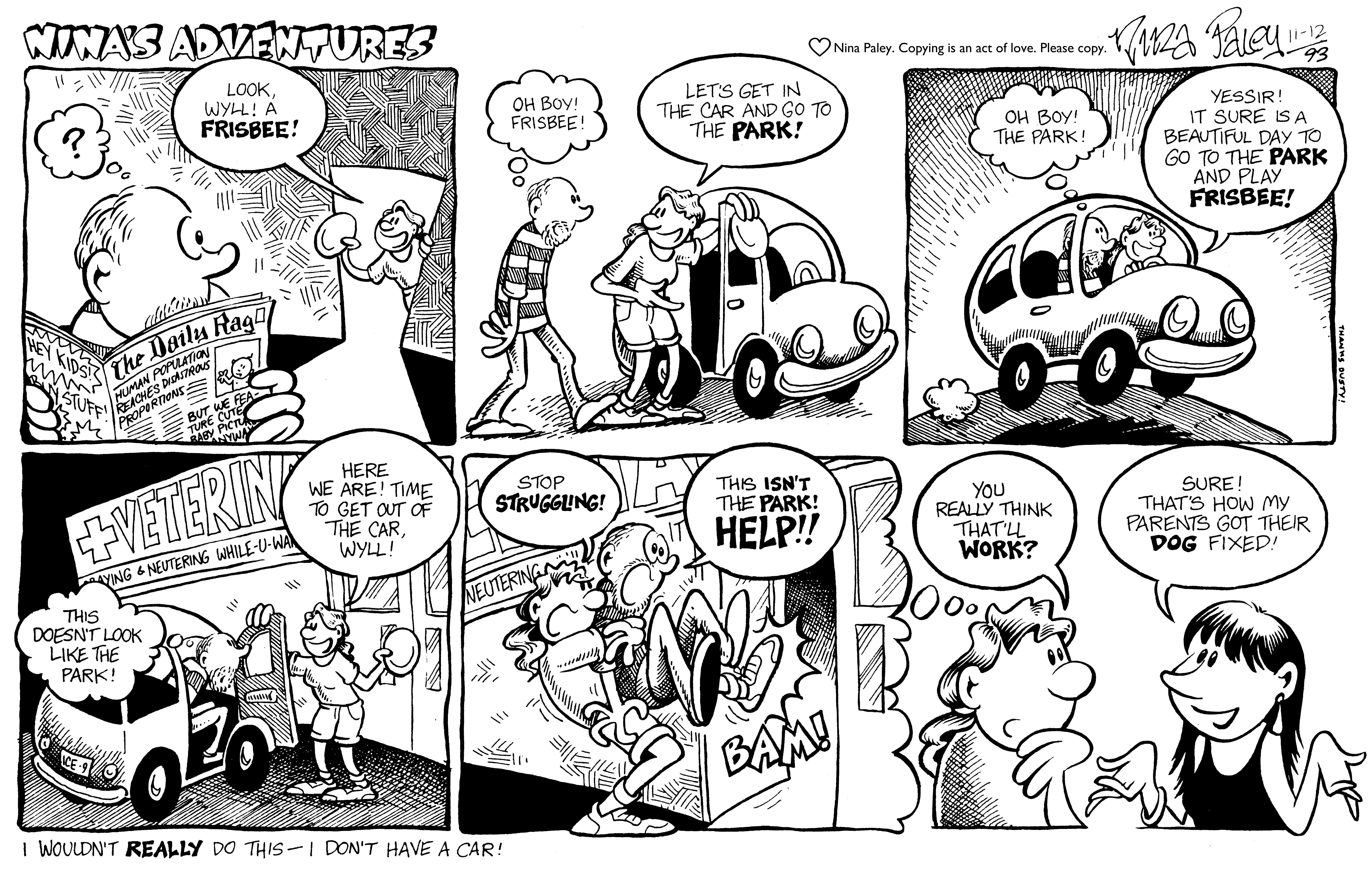 Nina's Adventures: Frisbee (Nov 12, 1993). Nina Paley, CC BY-SA 3.0. https://archive.org/details/NinasAdventuresFree