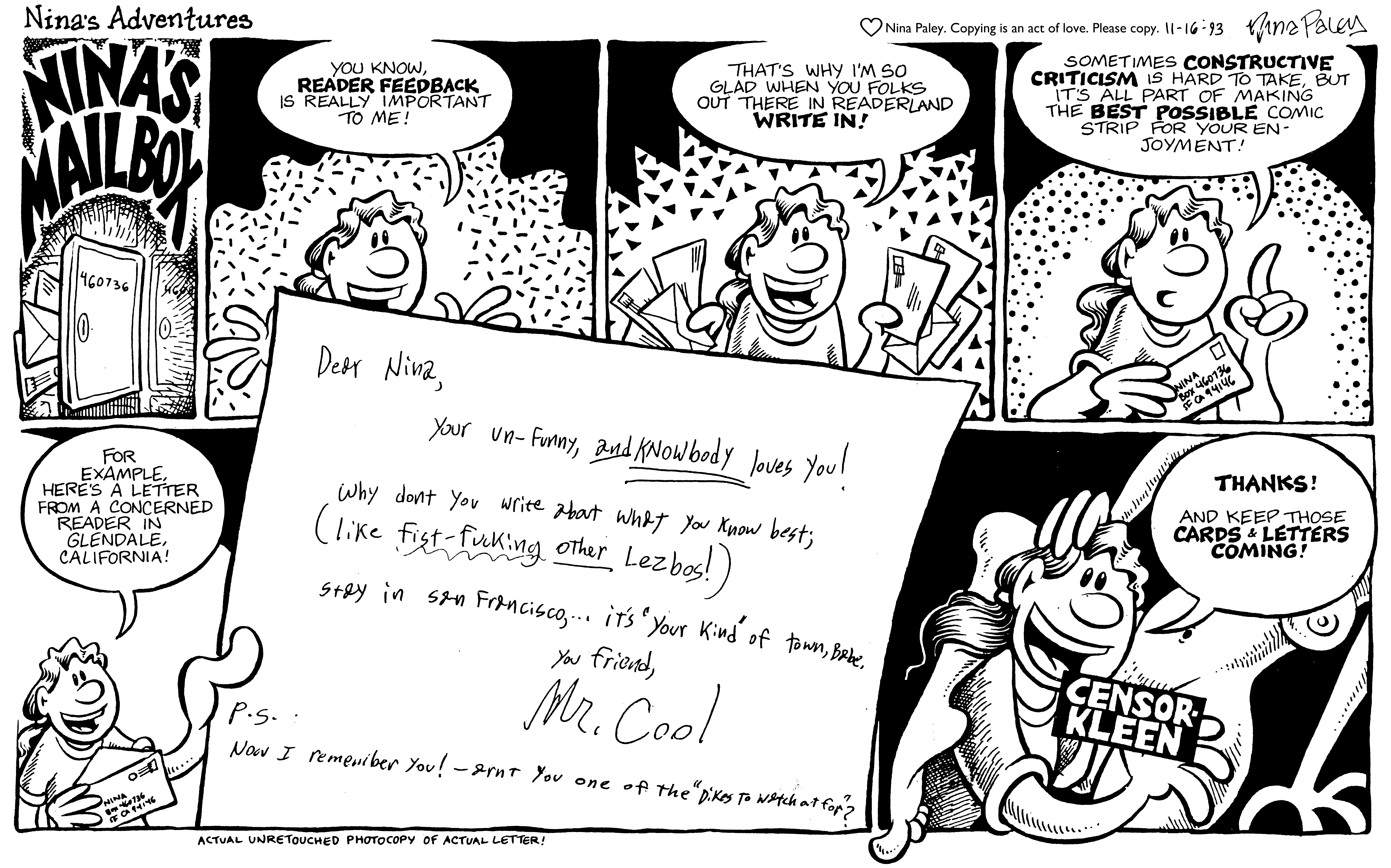 Nina's Adventures: Lesbos (Nov 16, 1993). Nina Paley, CC BY-SA 3.0. https://archive.org/details/NinasAdventuresFree