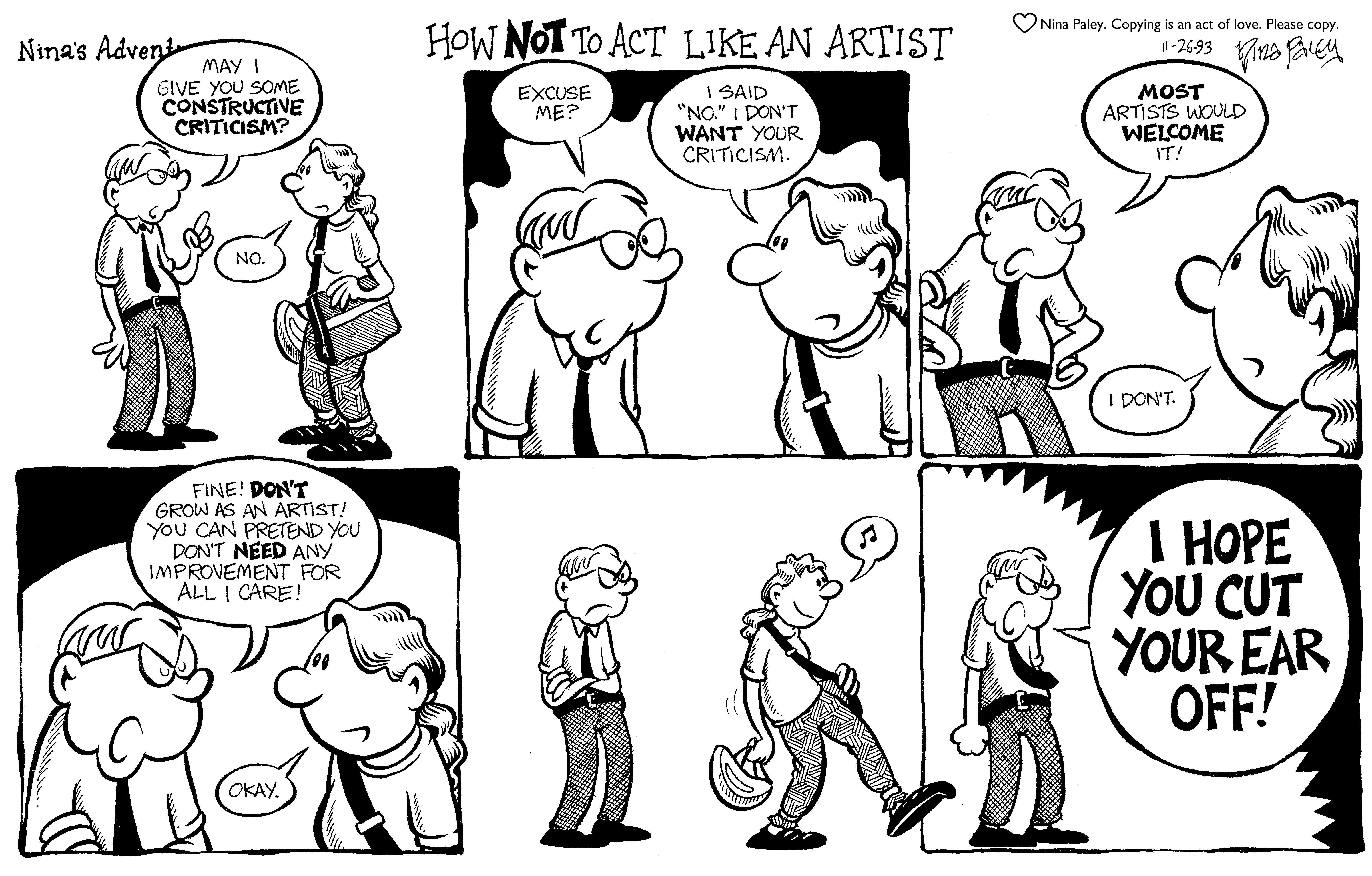 Nina's Adventures: Actlikeartist (Nov 26, 1993). Nina Paley, CC BY-SA 3.0. https://archive.org/details/NinasAdventuresFree