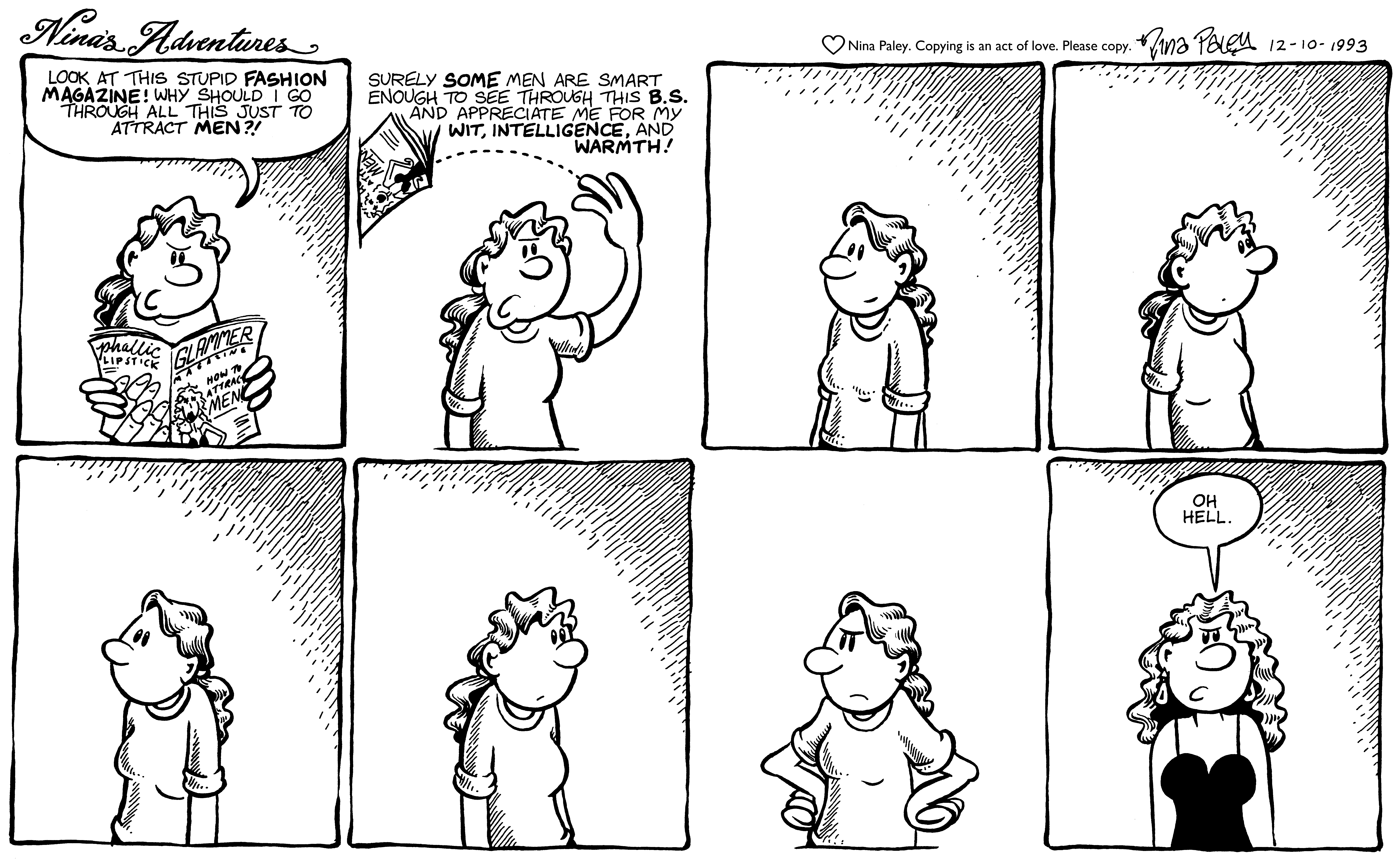Nina's Adventures: Attractive (Dec 10, 1993). Nina Paley, CC BY-SA 3.0. https://archive.org/details/NinasAdventuresFree