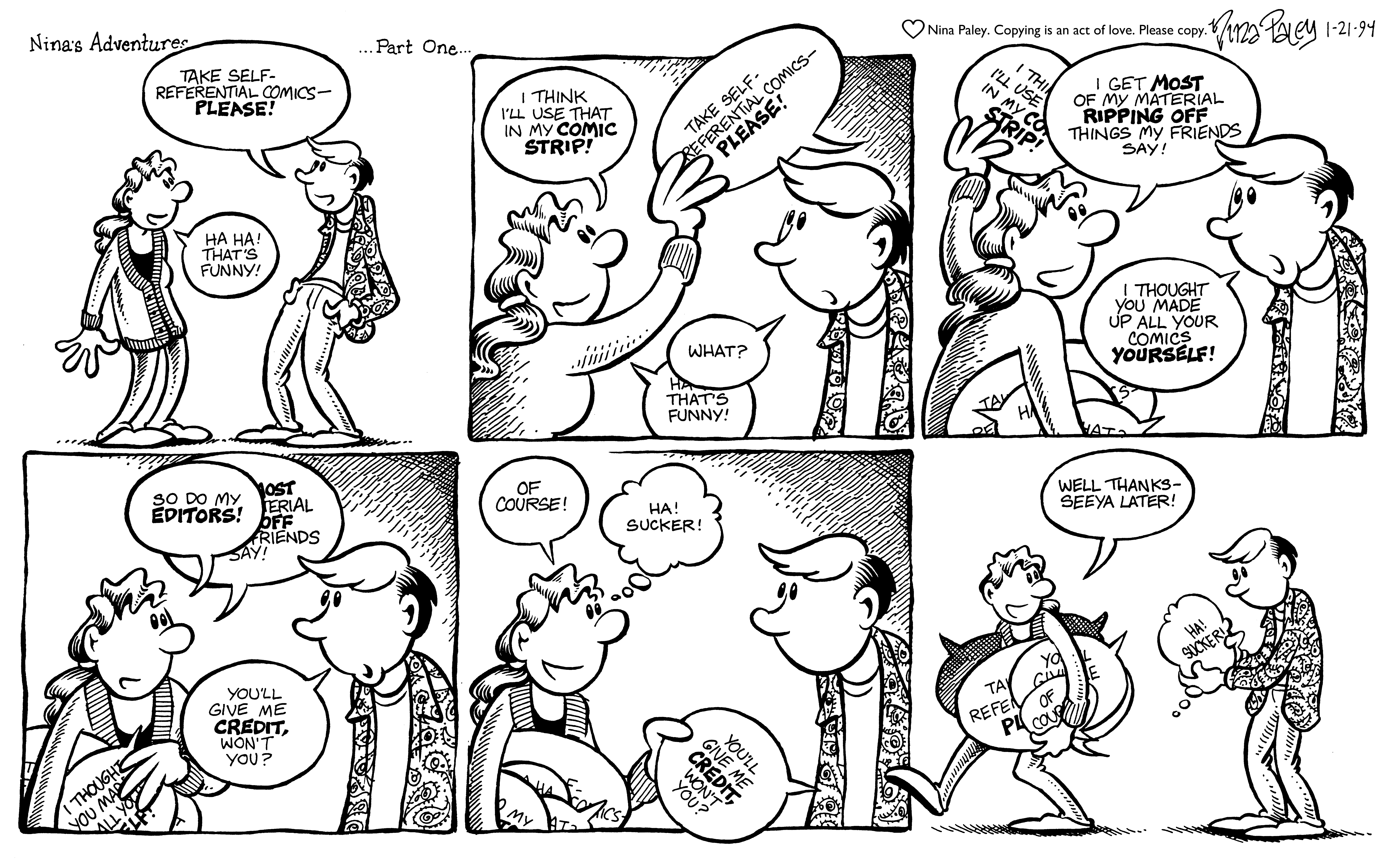 Nina's Adventures: Self Referential 1 (Jan 21, 1994). Nina Paley, CC BY-SA 3.0. https://archive.org/details/NinasAdventuresFree