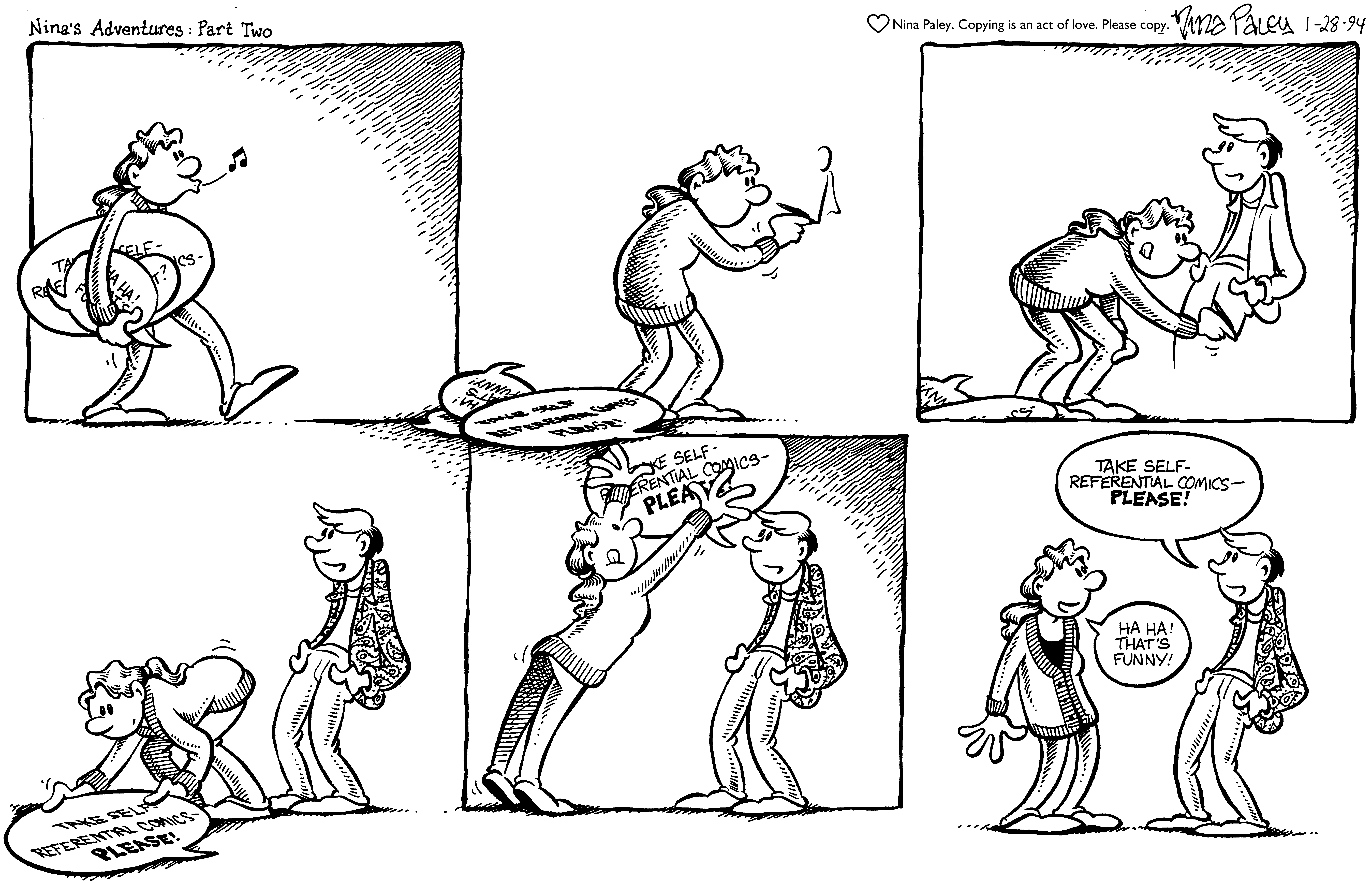 Nina's Adventures: Self Referential 2 (Jan 28, 1994). Nina Paley, CC BY-SA 3.0. https://archive.org/details/NinasAdventuresFree