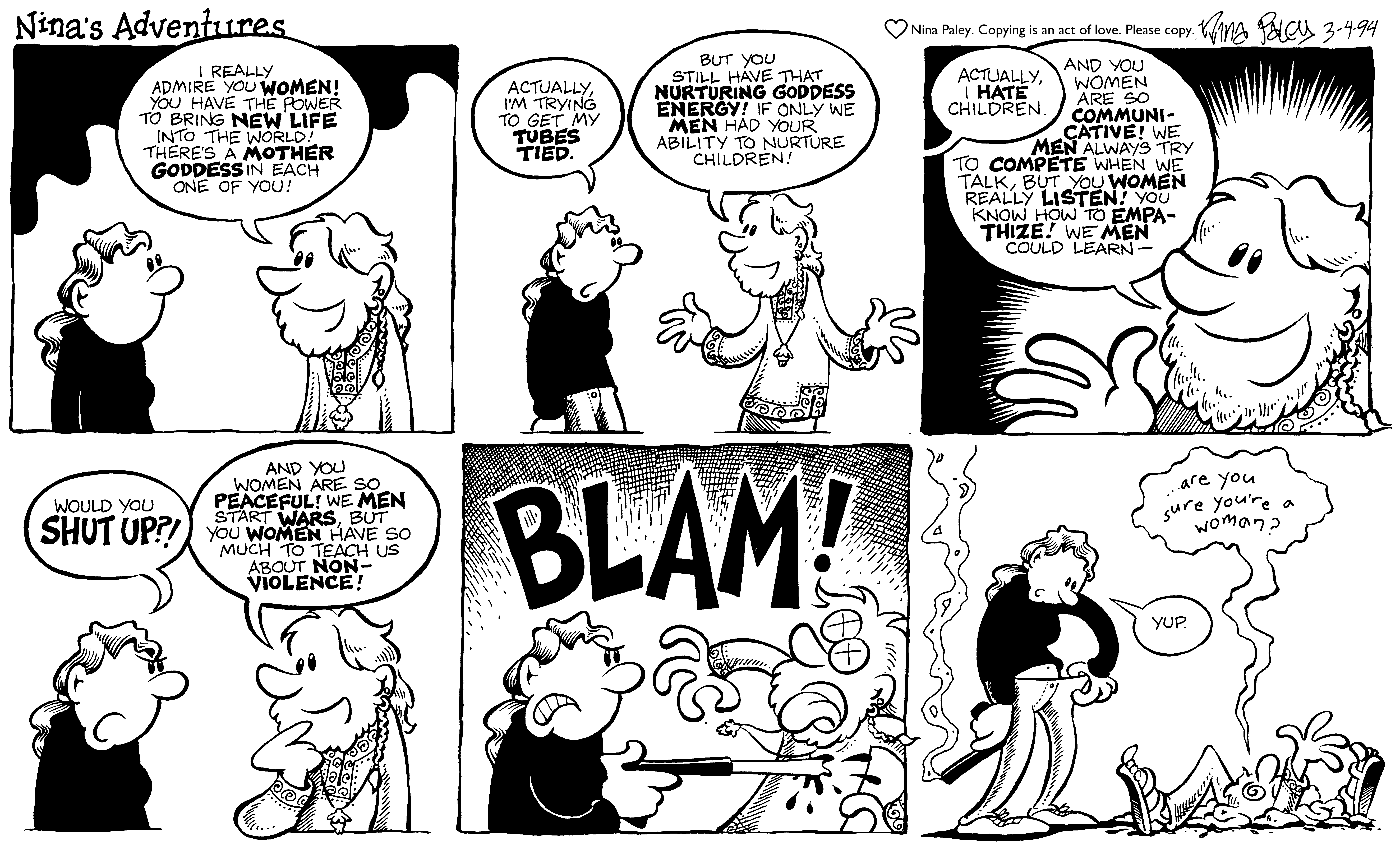 Nina's Adventures: Admire Women (Mar 4, 1994). Nina Paley, CC BY-SA 3.0. https://archive.org/details/NinasAdventuresFree