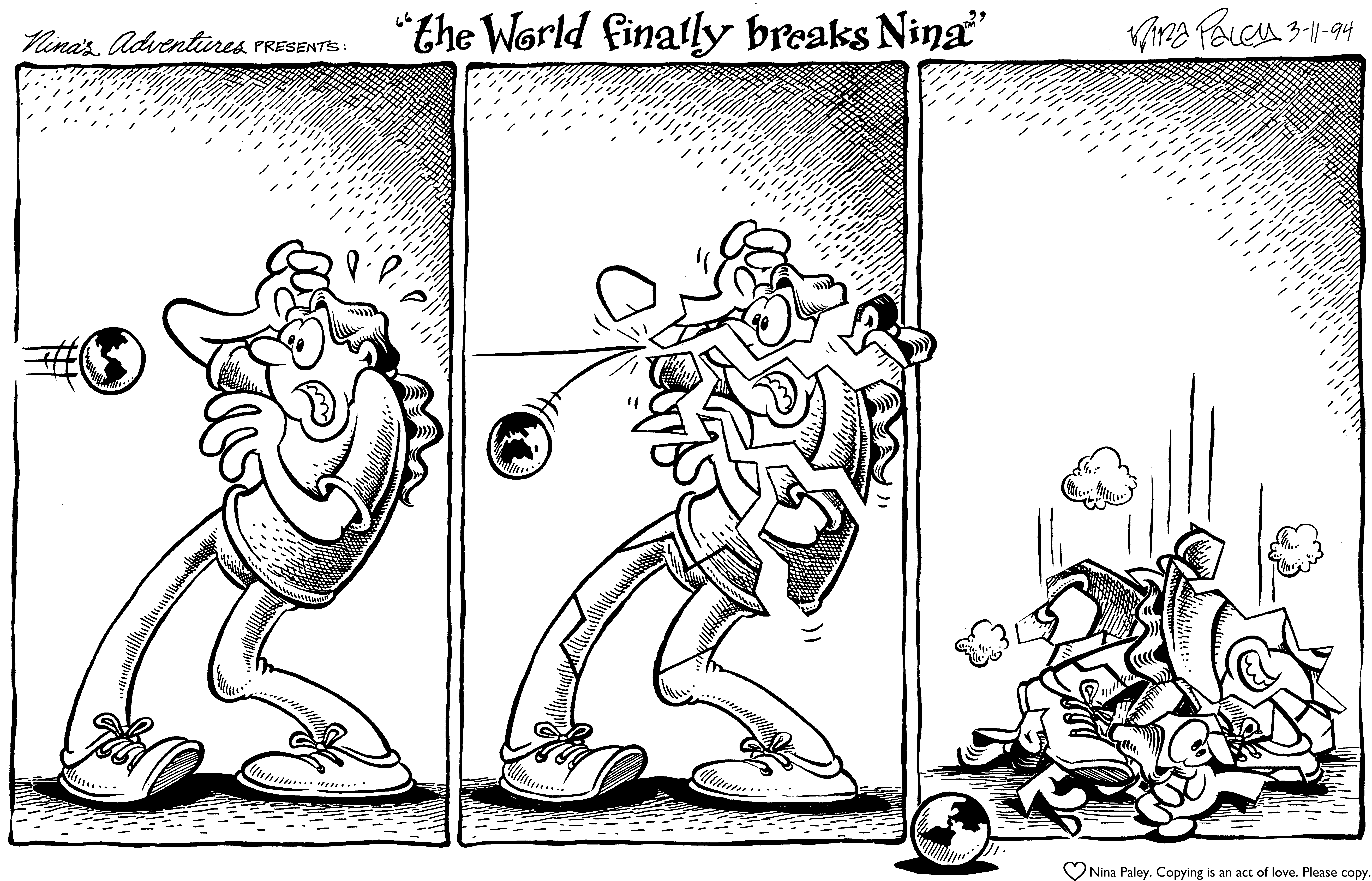Nina's Adventures: World Breaks Nina (Mar 11, 1994). Nina Paley, CC BY-SA 3.0. https://archive.org/details/NinasAdventuresFree