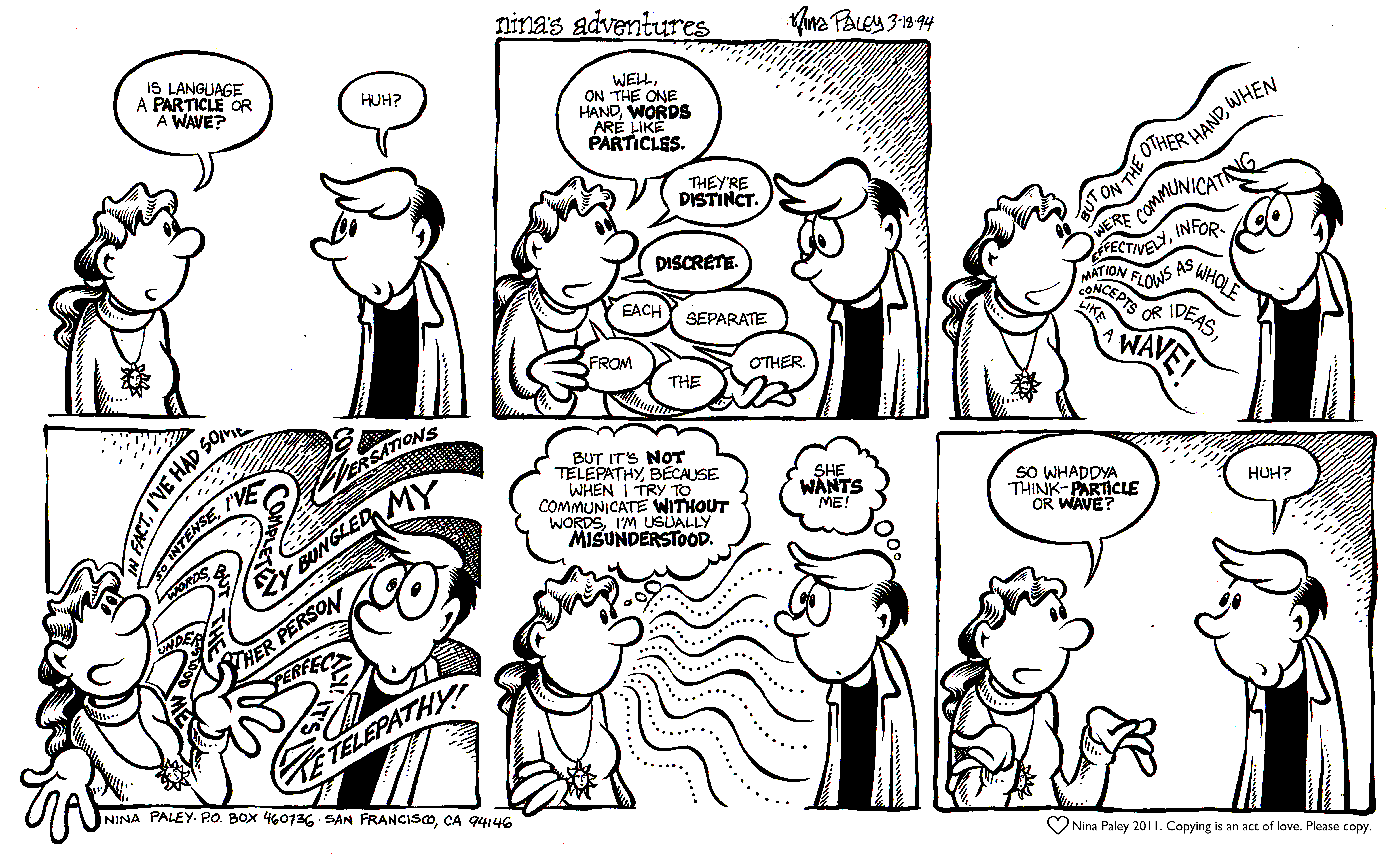 Nina's Adventures: Particlevs Wave (Mar 18, 1994). Nina Paley, CC BY-SA 3.0. https://archive.org/details/NinasAdventuresFree
