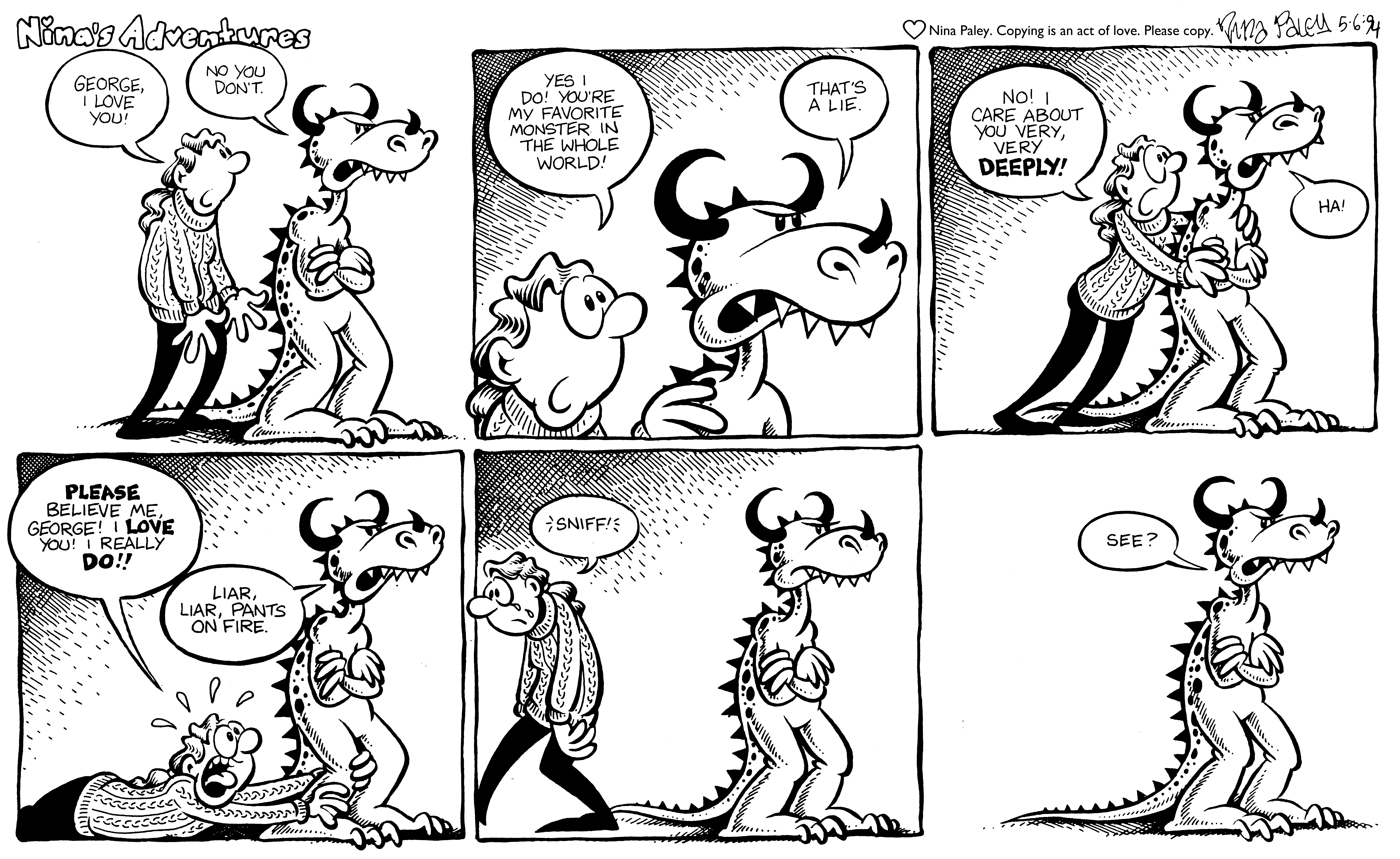 Nina's Adventures: Nina Loves George (May 6, 1994). Nina Paley, CC BY-SA 3.0. https://archive.org/details/NinasAdventuresFree
