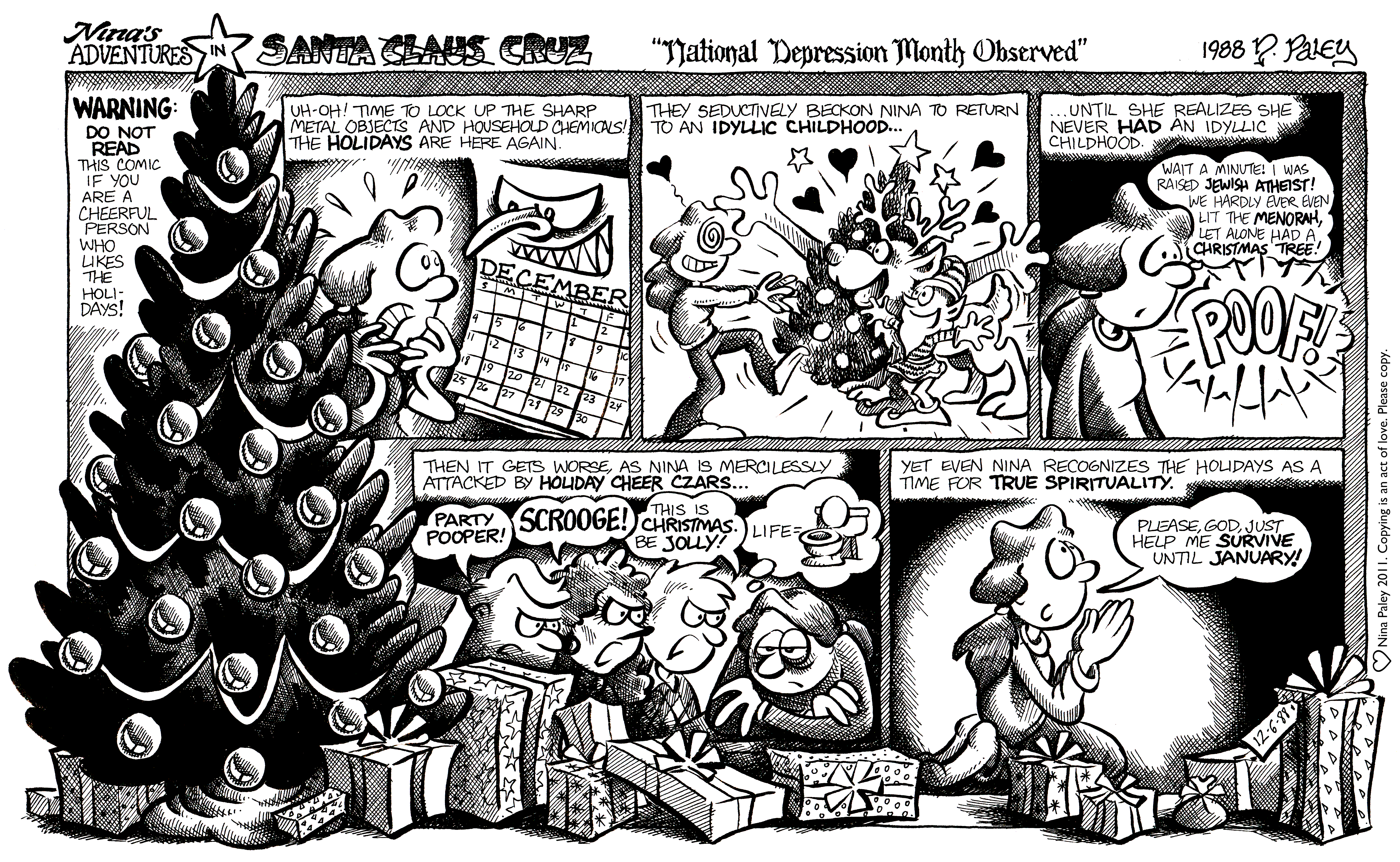 Nina's Adventures: Depression Month (Dec 6, 1988). Nina Paley, CC BY-SA 3.0. https://archive.org/details/NinasAdventuresFree
