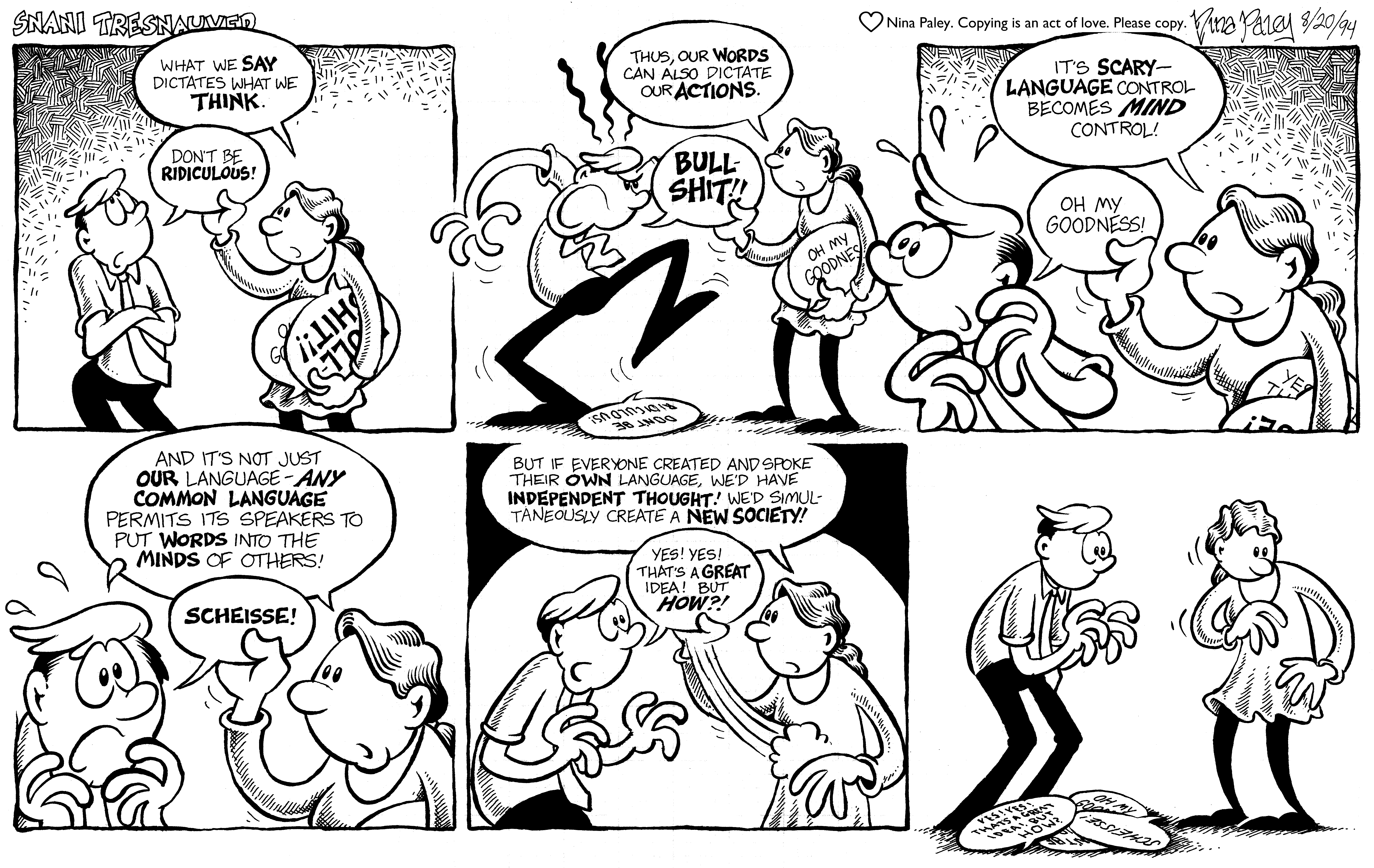 Nina's Adventures: Language clean (Aug 20, 1994). Nina Paley, CC BY-SA 3.0. https://archive.org/details/NinasAdventuresFree