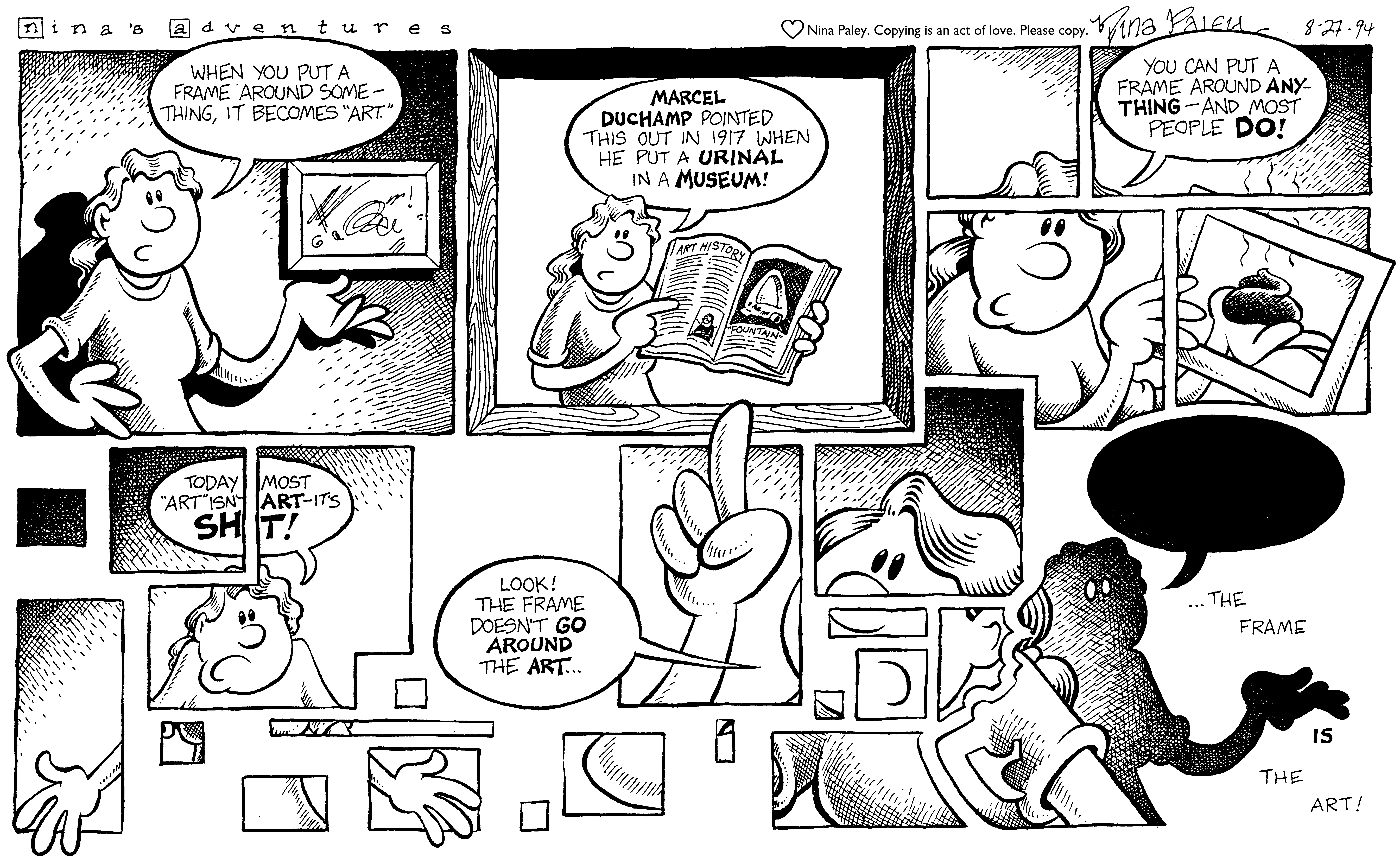 Nina's Adventures: Frame Art (Aug 27, 1994). Nina Paley, CC BY-SA 3.0. https://archive.org/details/NinasAdventuresFree